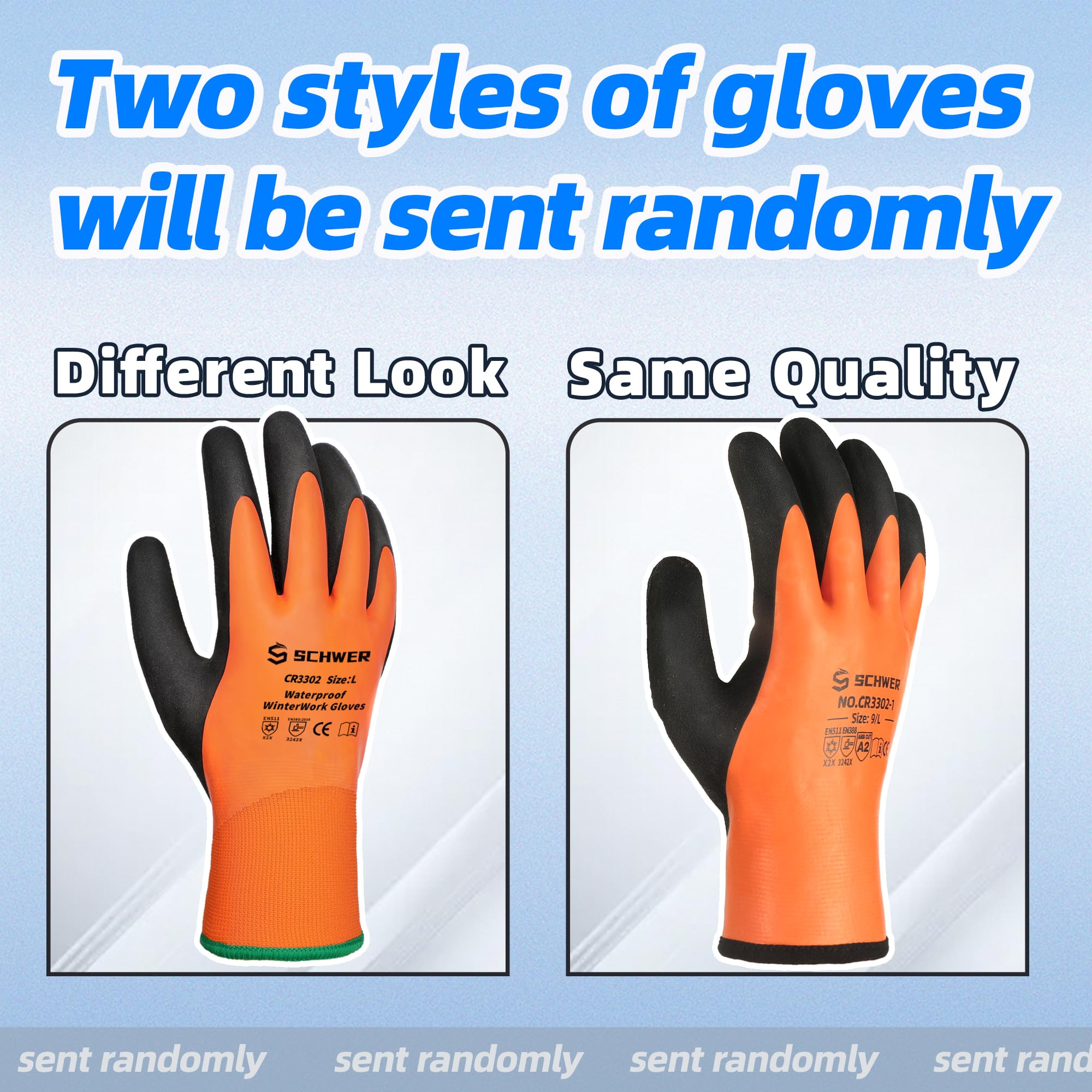 Schwer 2 Pairs FreezeGuard Winter Work Gloves, ANSI A2 Cut Resistant Freezer Gloves for Outdoor Cold Weather Keep Hands Warm, Waterproof Gloves for Shoveling Snow, Ice Fishing, L