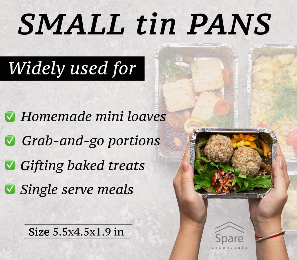 55 PACK - Aluminum Foil Pan Containers with Lids Take Out Pans Food Containers Disposable Easy Pack From Spare – 1Lb Capacity 5.5" x 4.5" x 1.9" – SMALL Size