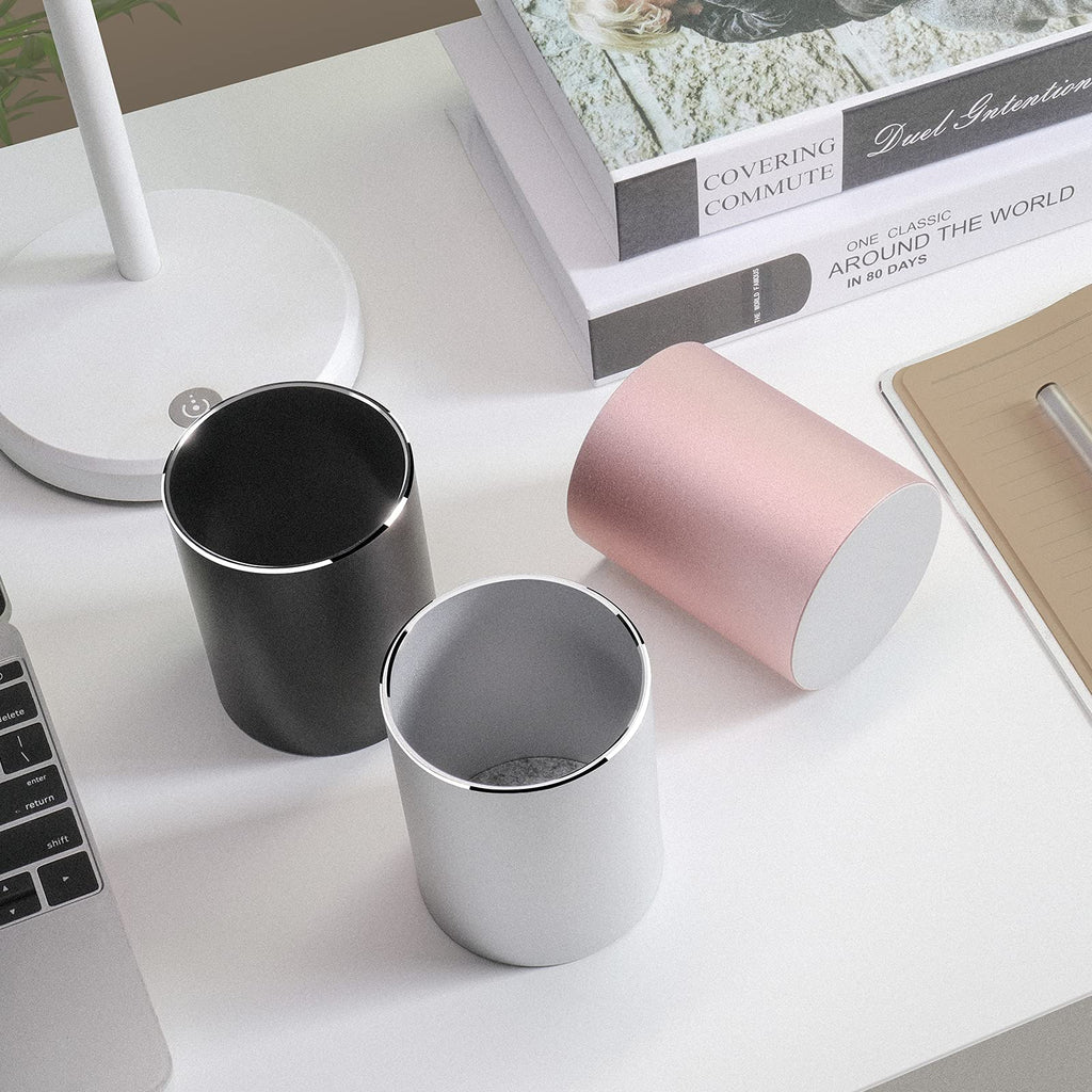 VAYDEER Metal Pen Holder Round Aluminum Desktop Organizer and Cup Storage Box for Office,School,Home and Kids 3.9×3.1 inch (black)