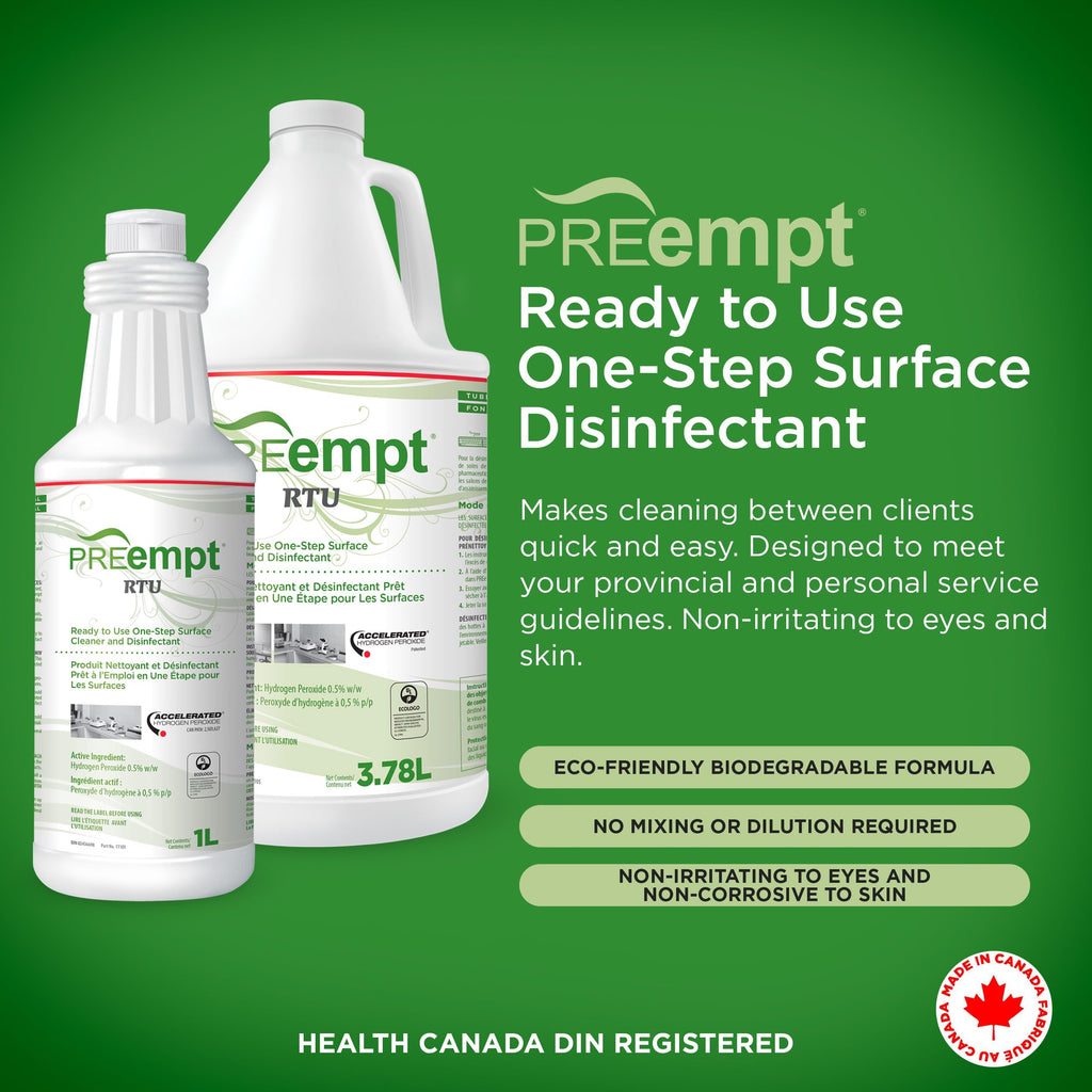 PREempt Ready-To-Use One Step Disinfectant Cleaner - All Purpose Disinfectant for Salons, Spas, Clinics, Studios - 1L (1 Bottle)