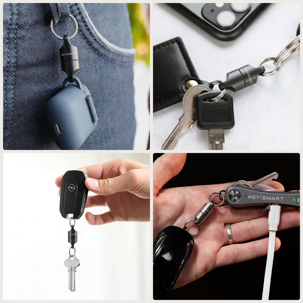 KeySmart MagConnect - Magnetic Quick Release Keychain Connector, Secure Pull-Apart Key Attachment Accessory for Bags, Purse and Belts, Gives You Easy Access to Your Keys, Car Key Fob (3 pack, Black)