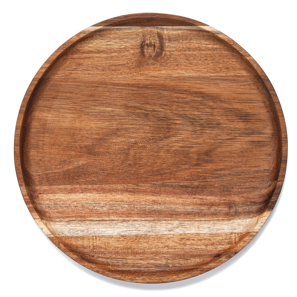 YANGQIHOME Acacia Wood Serving Tray, Round Wooden Platter for Food, Snack, Bread, Cheese, 35 cm Kitchen Serving Tray