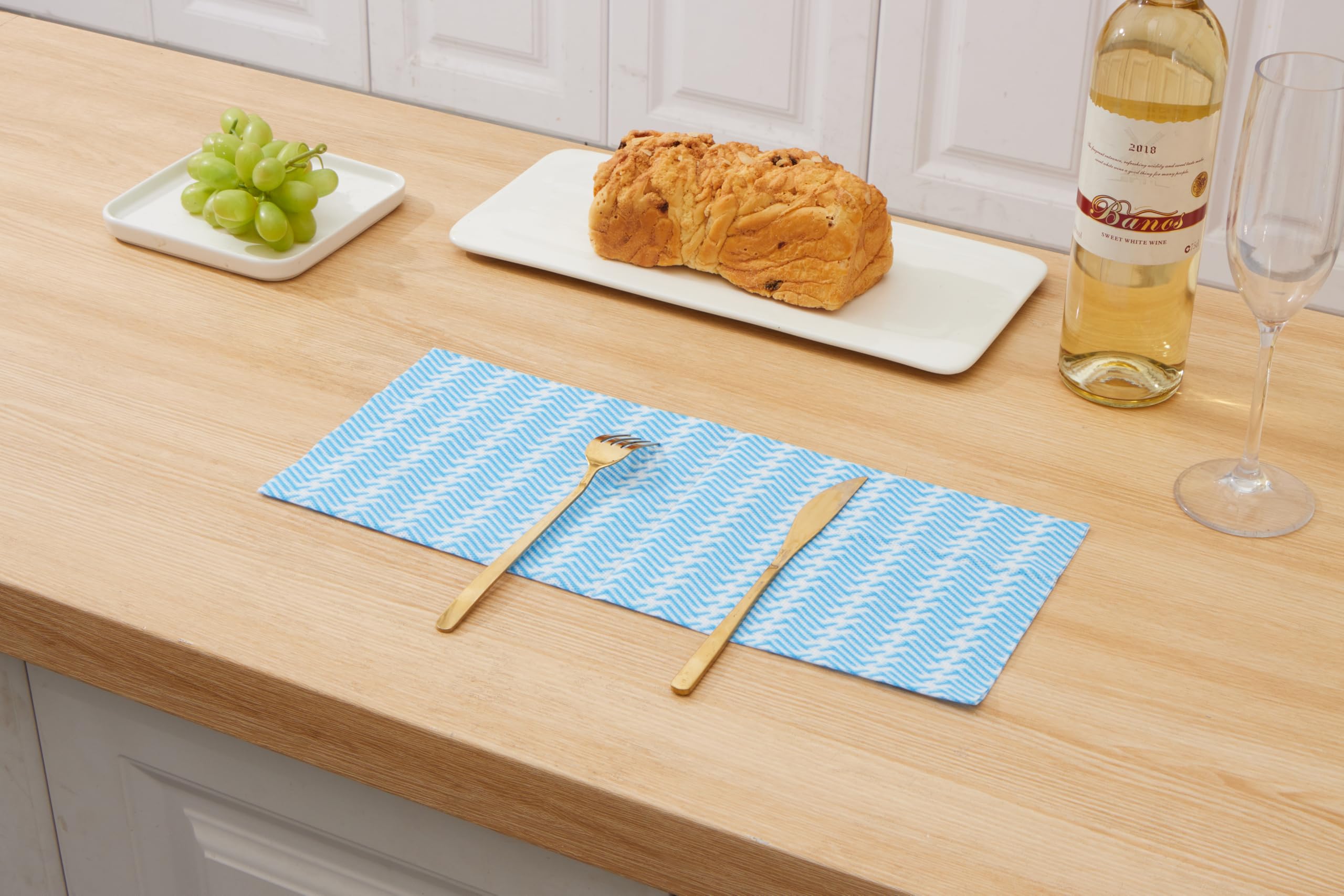 Peachicha Disposable Cleaning Cloth Washing Cloth for Kitchen, Multi-use Dish Towels, Disposable Dish Cloths, Cleaning Rags,100 Count, Blue