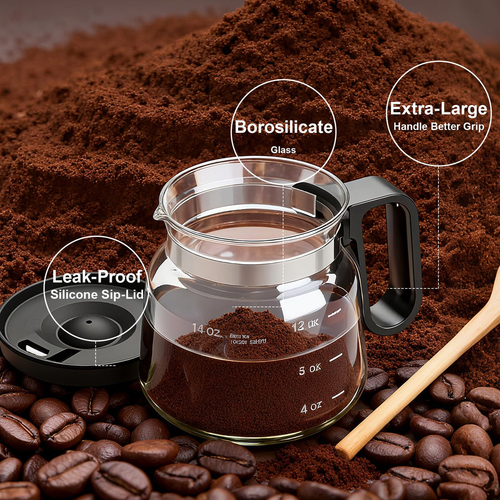 Julyxi 16 Oz Glass Coffee Mug – Coffee Pot Style, 16 Oz Glass Coffee Mug in Coffee Pot Shape, for Hot Cold Drinks Latte Cappuccino Home Office Kitchen(1pcs)