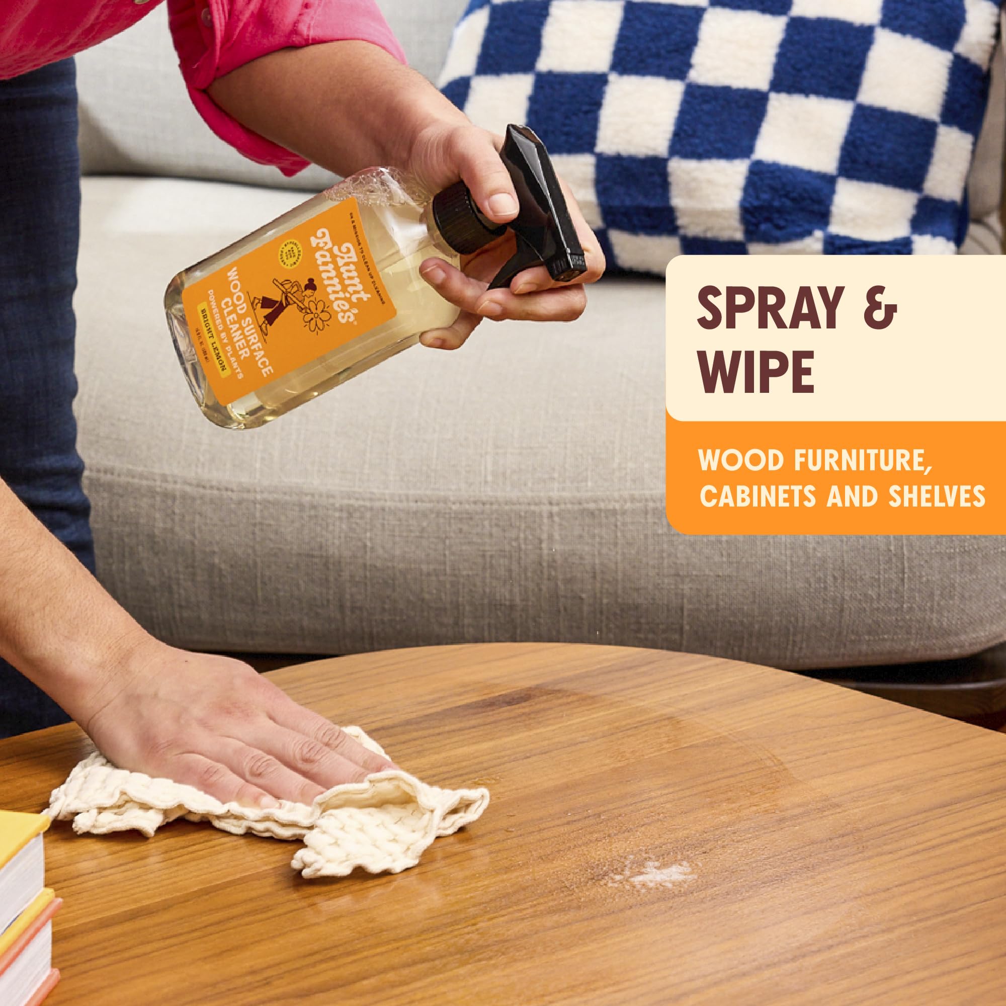 Aunt Fannie's All Purpose Wood Spray Cleaner, No-Wax Formula, Perfect for Wood Tables, Walls, Counters & Shelves, 16.9 Ounces, Lemon Scent (Pack of 1), Packaging May Vary