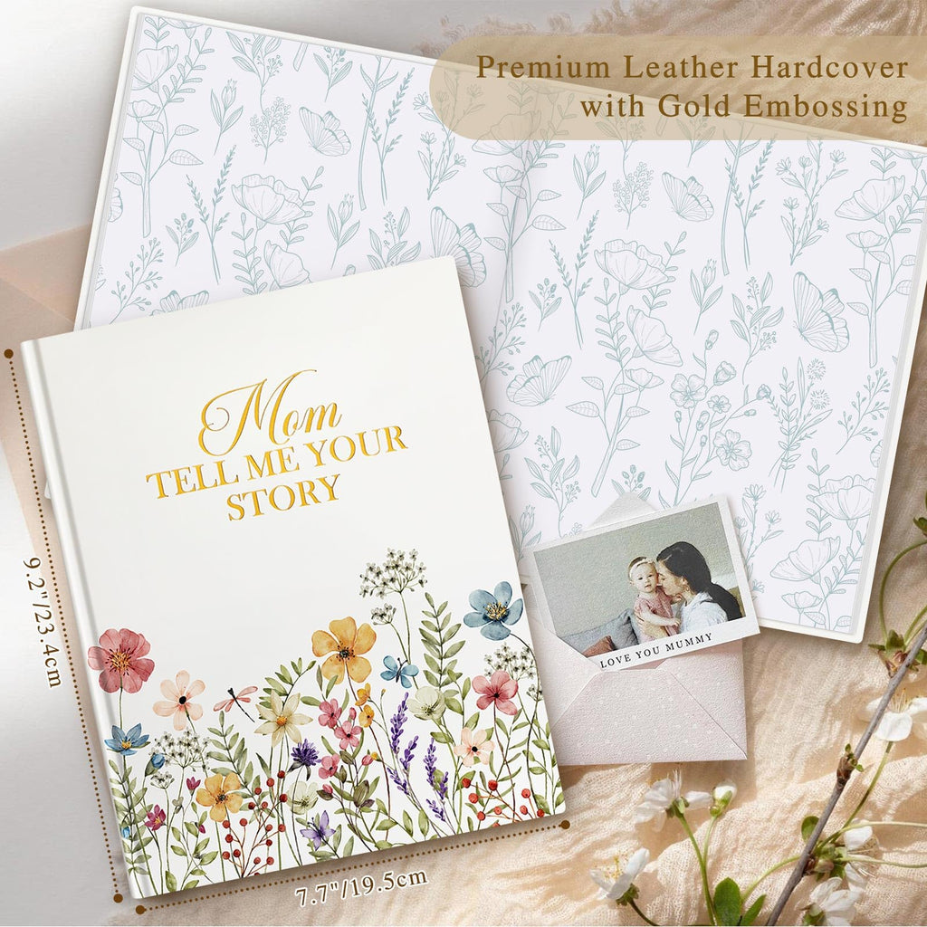 Lanpn Mom Life Story Book Journal with 270+ Prompts, Leather Hardcover Mother Story Guided Journal, Mom Memory Heirloom Keepsake Book to Fill Out, Mother's Day Birthday Christmas Gift for Mom