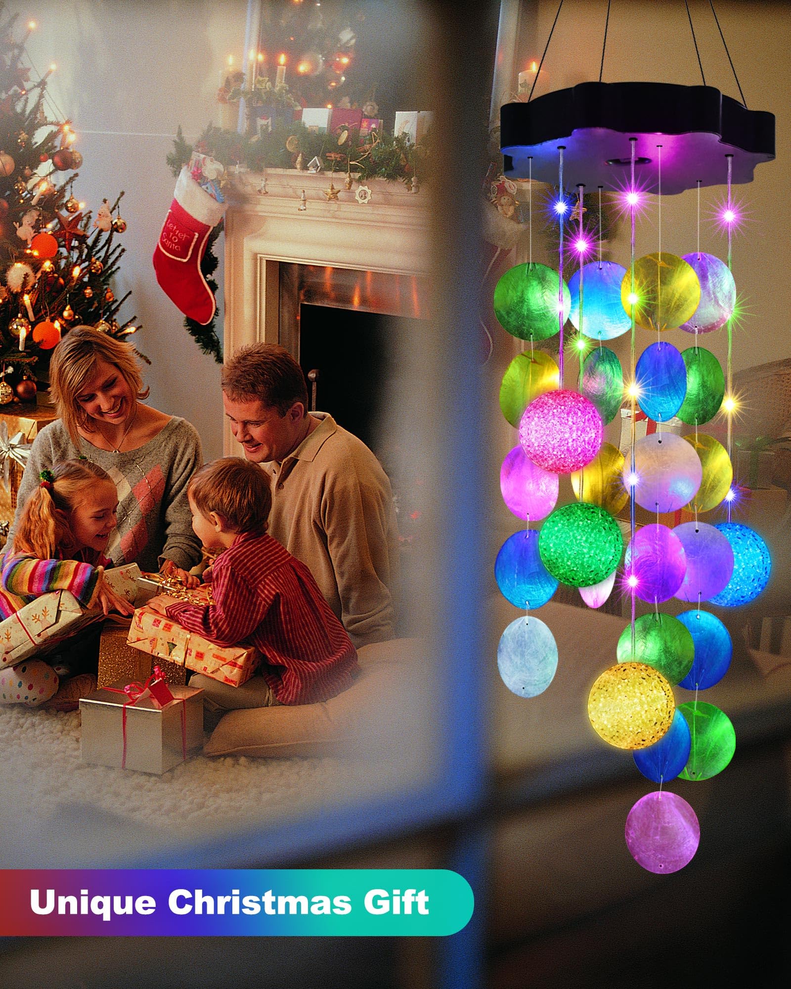 Toodour Solar Wind Chimes for Outside, Hanging Pastel Lights with 2 Modes, Waterproof Shells Light Gifts for Mom Grandma Wife, LED Outside Decorative Mobile Lights for Garden Yard Patio Outdoor Decor