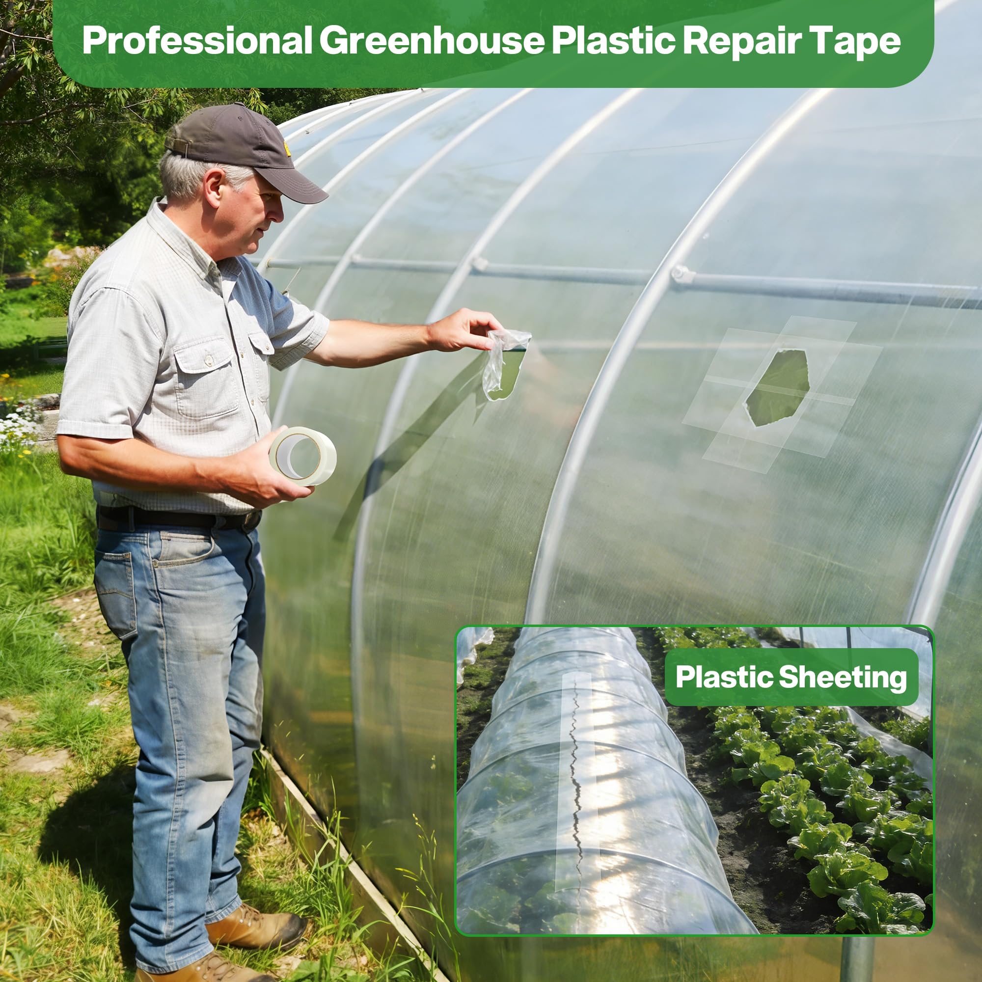 Hoacm Greenhouse Repair Tape Clear- Heavy Duty Waterproof & UV Resistant, Clear Poly Patch Tape for Greenhouse Plastic Film, RV Awnings, Tarp and Tent, 5.5 mil Thickness (3.15IN x 72.2FT)