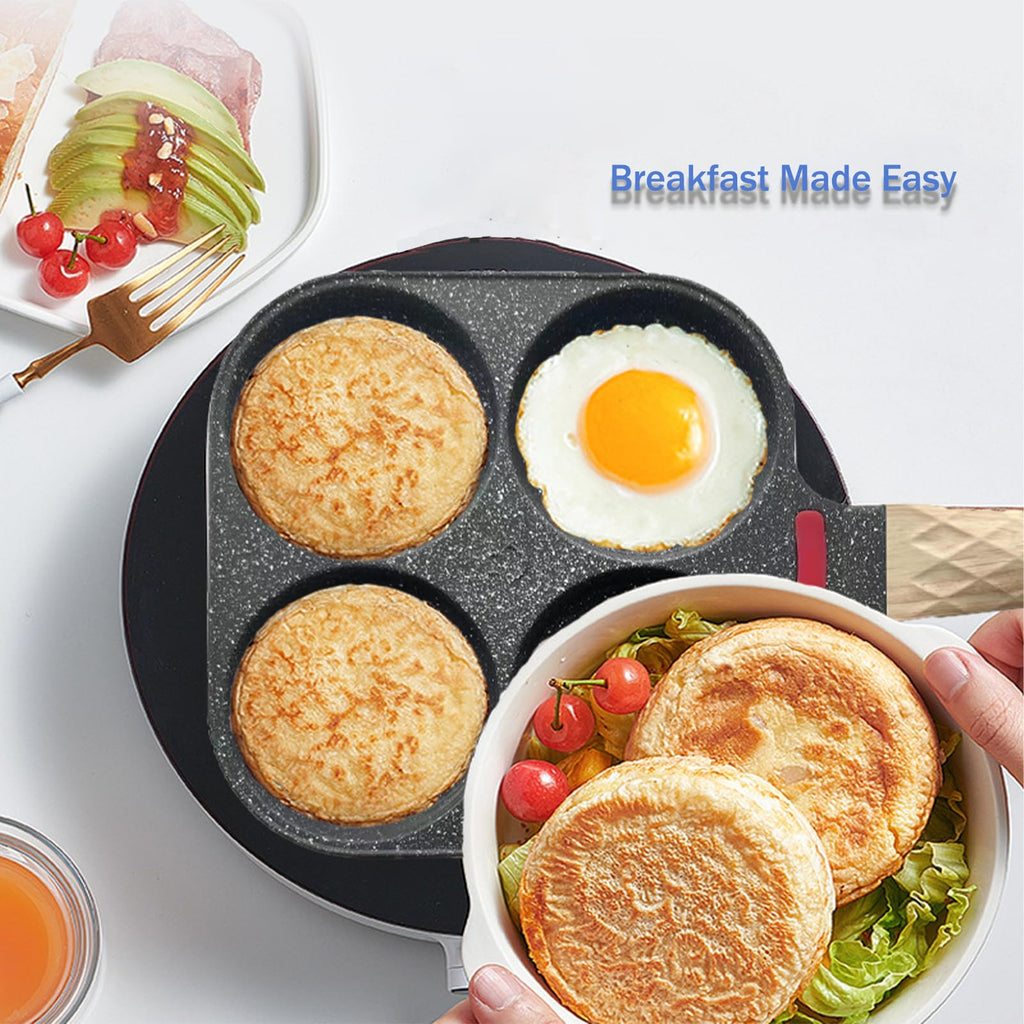 Qiliwiki Four-Hole Frying Pan - Nonstick Egg Pan and Omelette Pan with Hanging Hole Design for Easy Cleaning and Cooking Delicious Breakfasts! Perfect for Fried Eggs and Pancakes