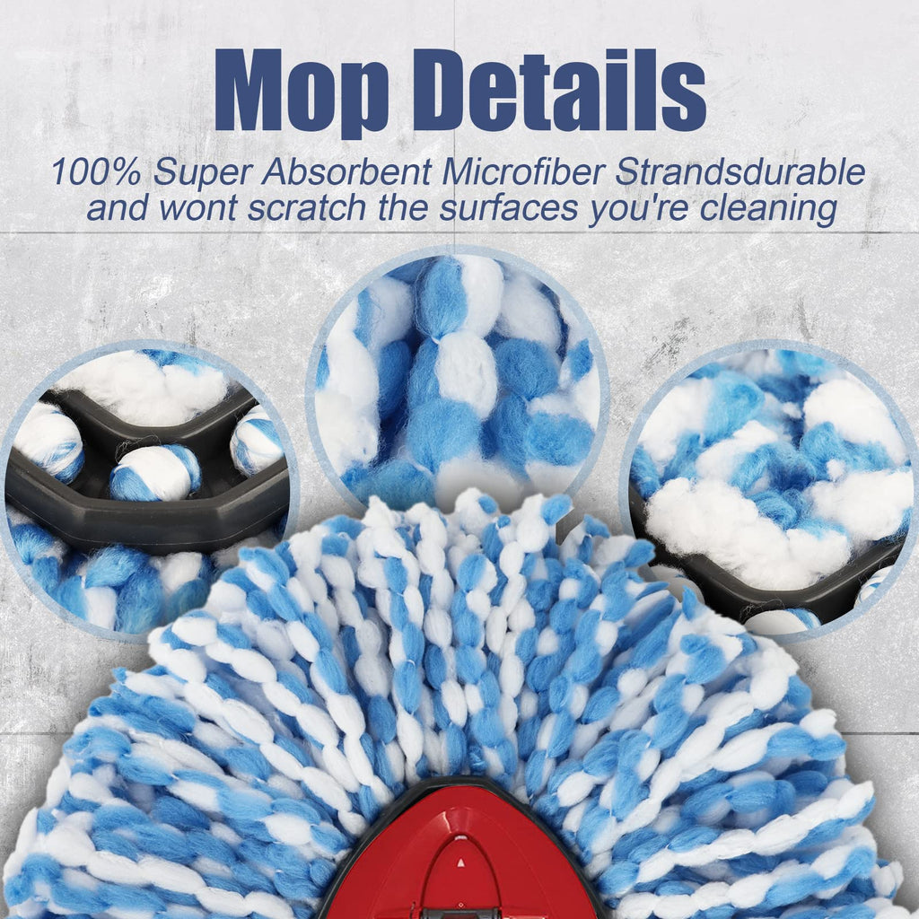RinseClean Spin Mop Head Refill for Vileda EasyWring 2-Tanks System - Rotating Microfiber Triangle Replacement Pads Washable & Reusable fit All Floor - 6 Cloth