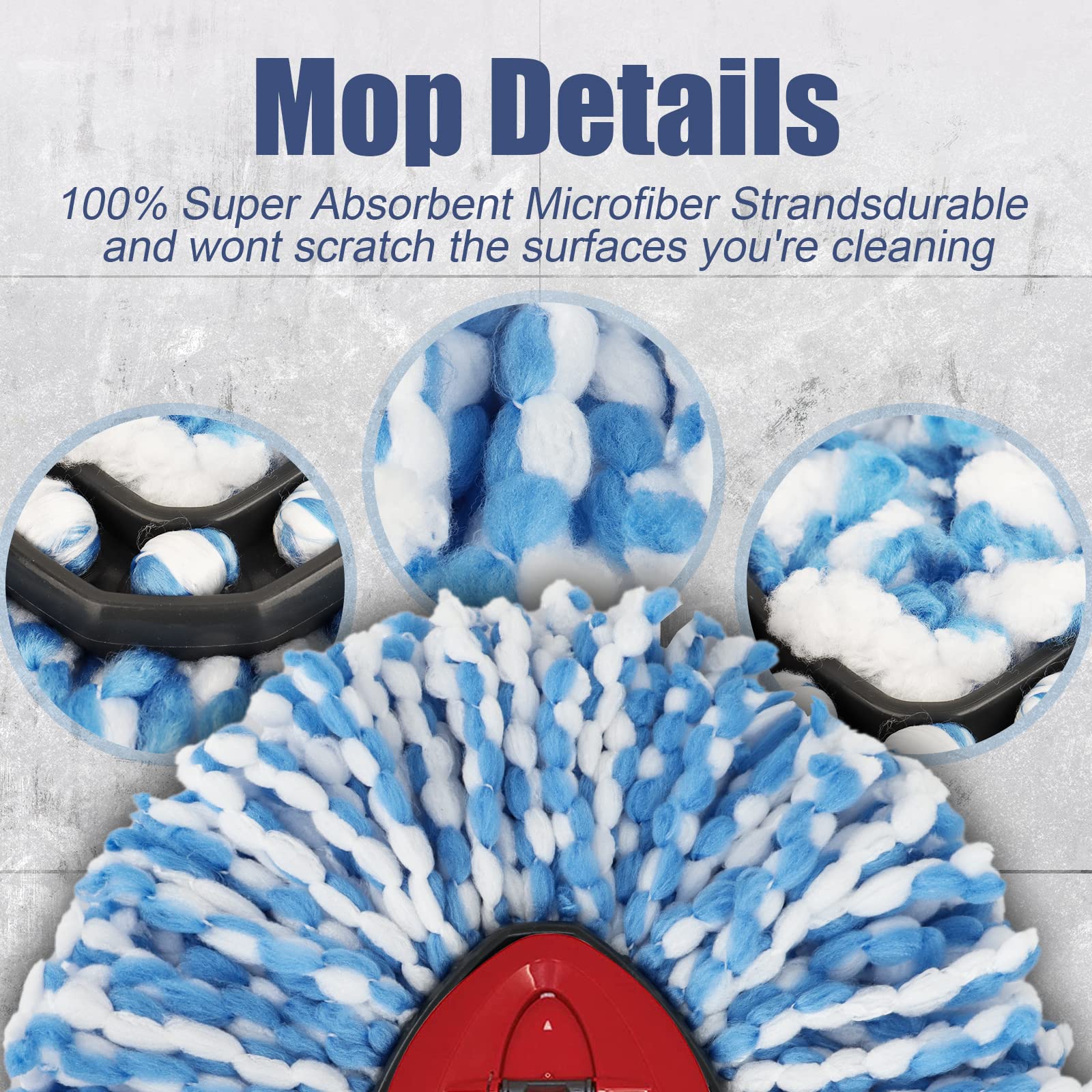 RinseClean Spin Mop Head Refill for Vileda EasyWring 2-Tanks System - Rotating Microfiber Triangle Replacement Pads Washable & Reusable fit All Floor - 6 Cloth