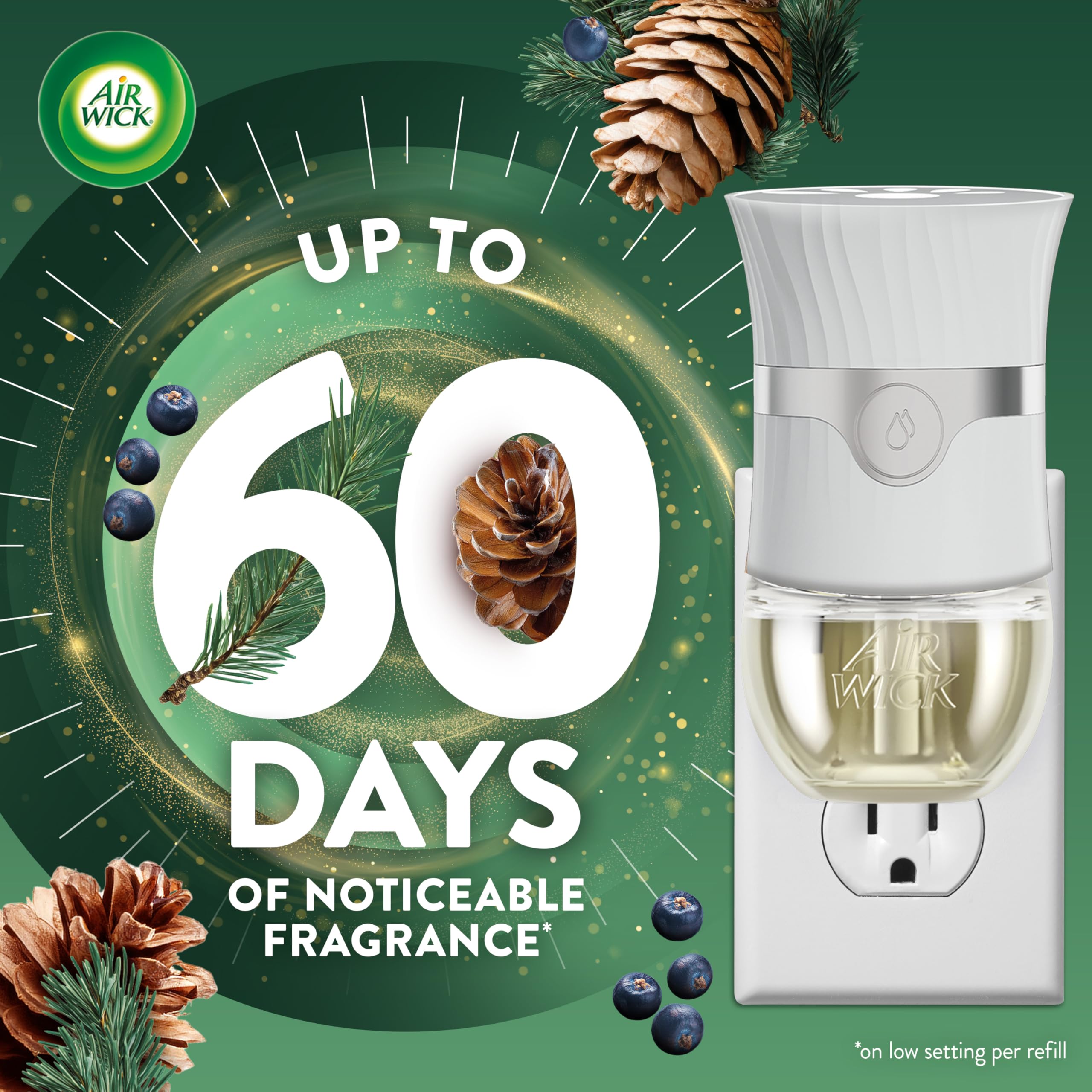 Air Wick Plug in Scented Oil Refill, 5 Ct, Fresh Pine and Juniper, Air Freshener, Essential Oils, Fall Scent, Fall décor