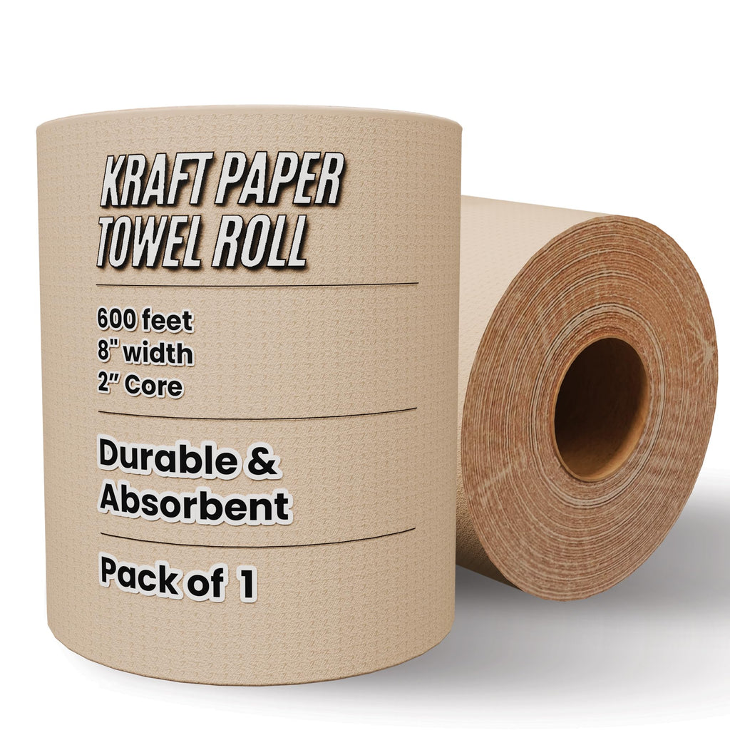 Restaurantware-Paper Towel Roll 600' x 1 Roll Long Paper Towel 8" Wide Hand Towel Roll 1 Ply Universal Dispenser 2" Core Hardwound High Absorbency Everyday Use for Commercial Washroom Kraft