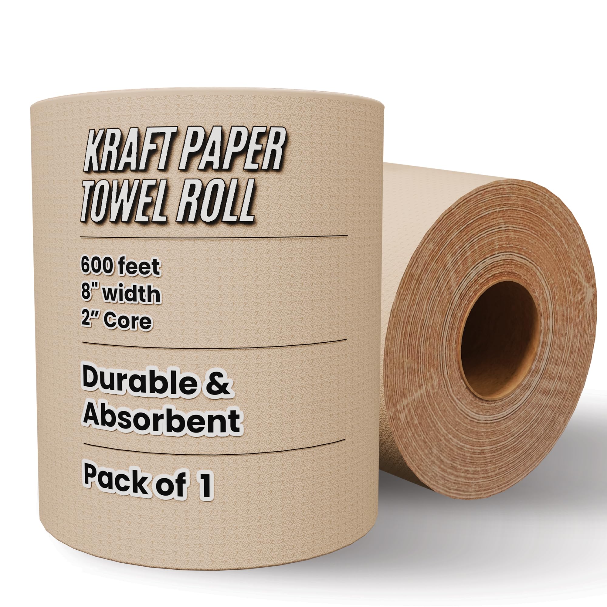 Restaurantware-Paper Towel Roll 600' x 1 Roll Long Paper Towel 8" Wide Hand Towel Roll 1 Ply Universal Dispenser 2" Core Hardwound High Absorbency Everyday Use for Commercial Washroom Kraft