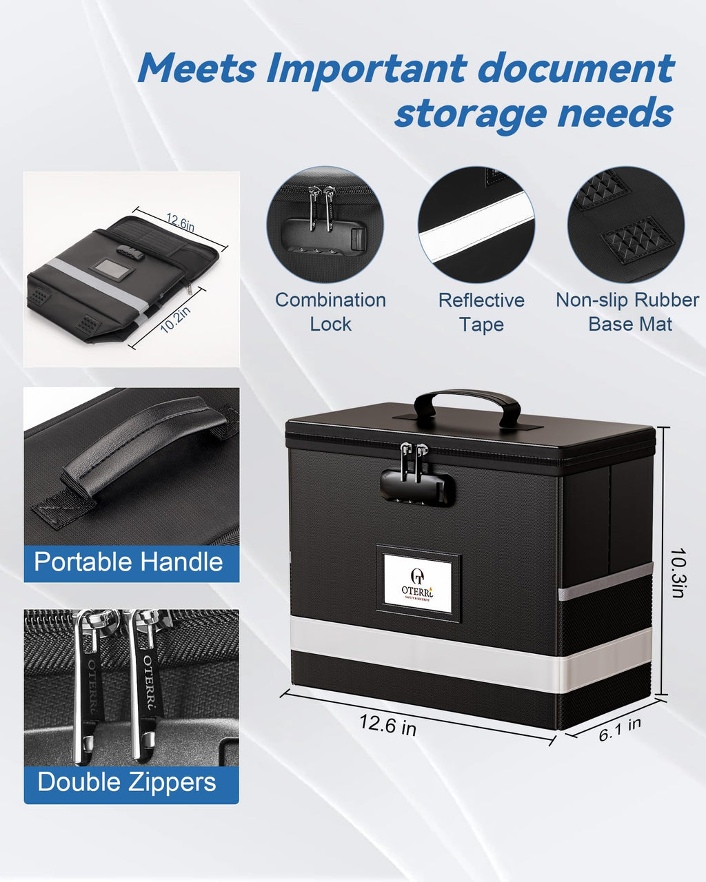 Oterri Fireproof Document Box with Lock, Letter File Box, Portable Fire Safe Box with Handle, Waterproof Important Document Organizer Storage Safe Box for Home Travel Office (Black)