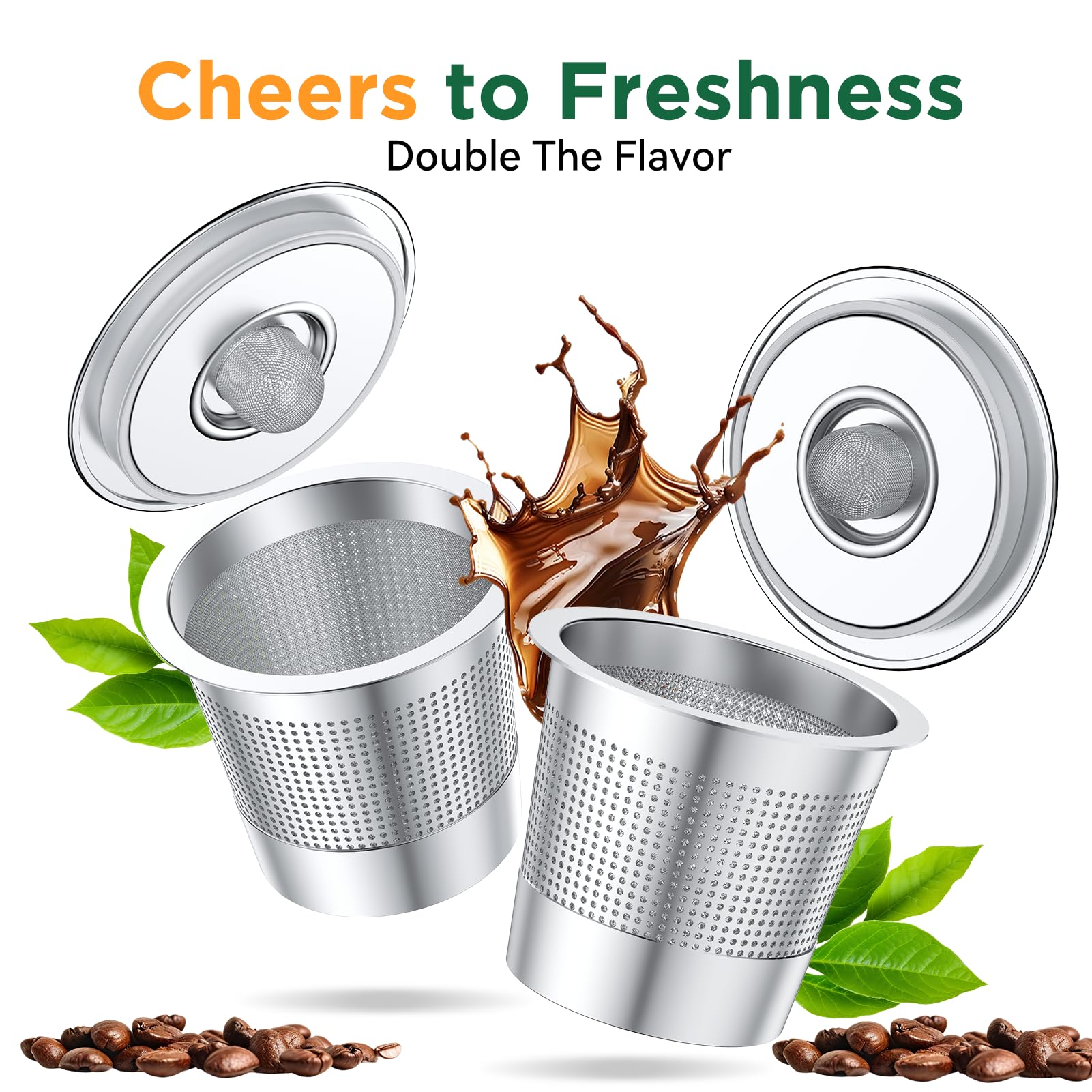 AANQQ Reusable K Cups Coffee Pods: Upgraded Dual-Layer Mesh Stainless Steel K Cup - Refillable Metal Coffee Pods Filter Fit Keurig 1.0 Coffee Maker - Richer Coffee/NO-Residue/Eco-Friendly (2-Pack)