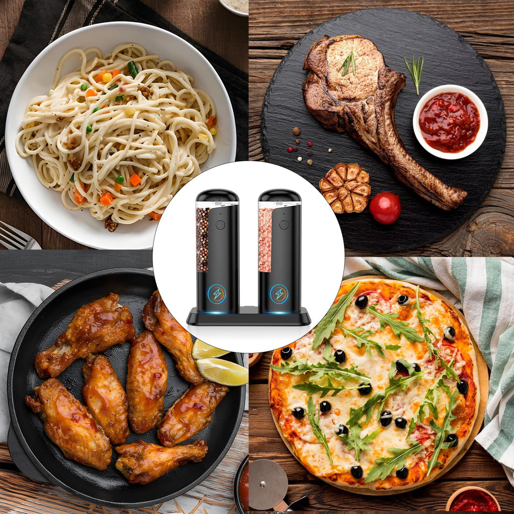 Automatic Pepper Grinder Salt Mill: Rechargeable Salt and Pepper Mill Set Electric Salt Grinder Adjustable Pepper Mills Refillable Salt Pepper Grinders Large Capacity Automatic Salt Shaker