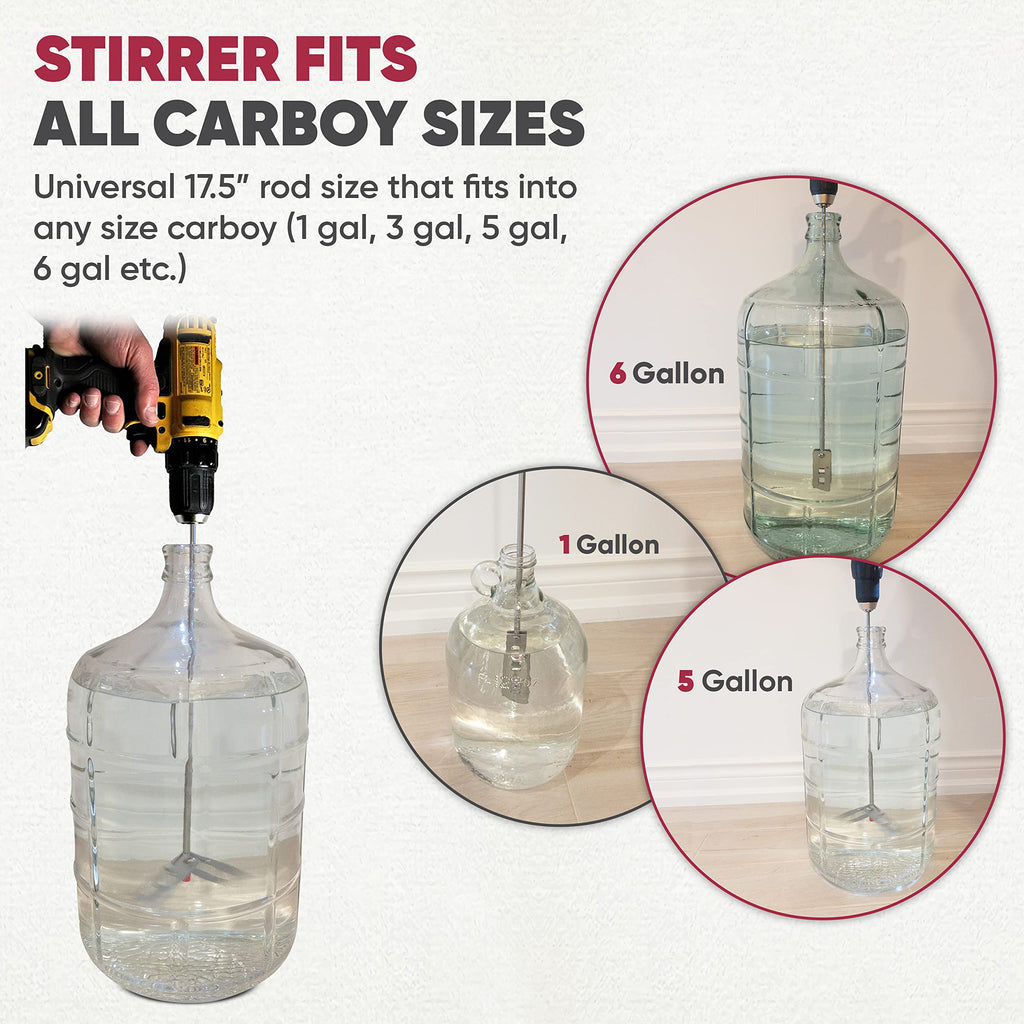 Wine Beer Degassing Stirrer for Wine Making 17.5” Stainless Steel 316 Drill Mixer Rod Attachment Wand w/Paddles | Winemaking, Brewing, Mead, Kombucha Supplies | Mixing De-gasser Agitator Tool