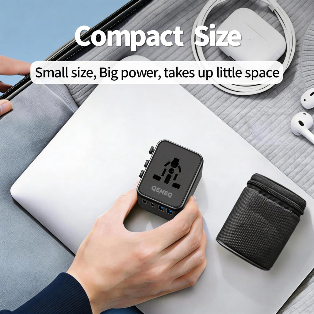 QENEQ Universal Travel Adapter International World Adapter 5 in 1 European Travel Plug Fast Charger 2xUSB-A 2xUSB C Worldwide AC Outlet Adaptateur Voyage Adaptor Universal for Europe USA UK AUS Asia