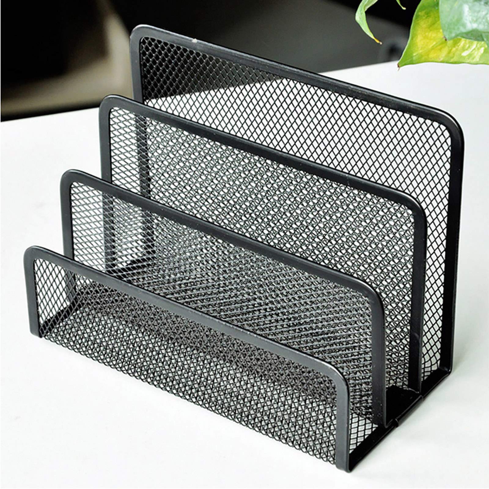 VANRA Small Letter Sorter Desktop File Holder Organizer Metal Mesh with 3 Vertical Upright Compartments (Black)