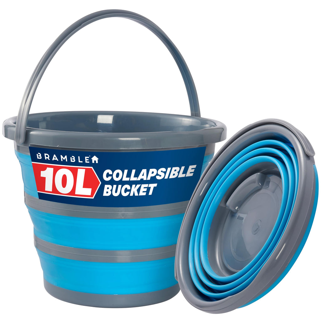 Bramble - 10 Litre Collapsible Multi-use Portable Cleaning Fishing Camping Silicone Bucket, Space Saving Design for Home & Outdoors - Flattens to 5cm