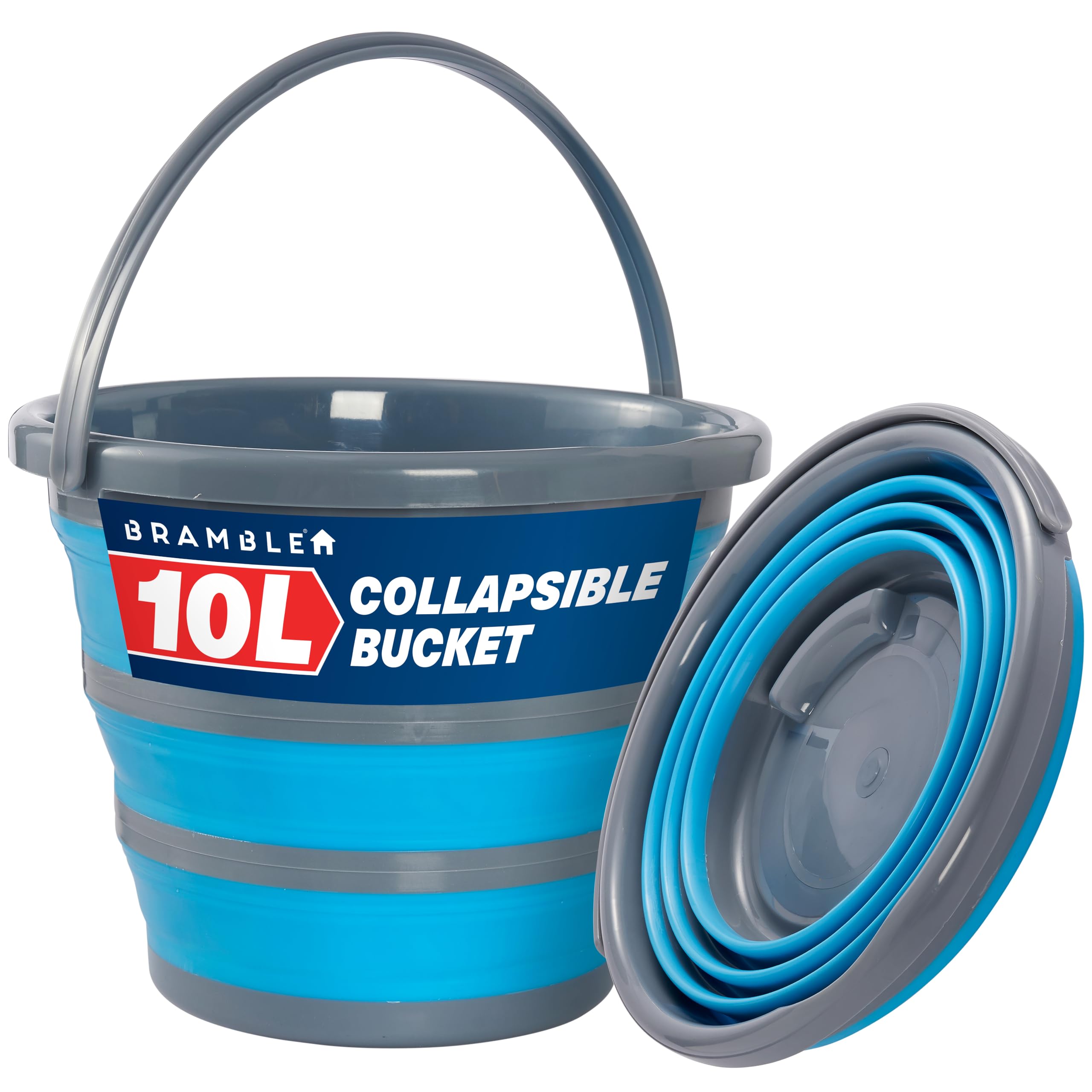 Bramble - 10 Litre Collapsible Multi-use Portable Cleaning Fishing Camping Silicone Bucket, Space Saving Design for Home & Outdoors - Flattens to 5cm
