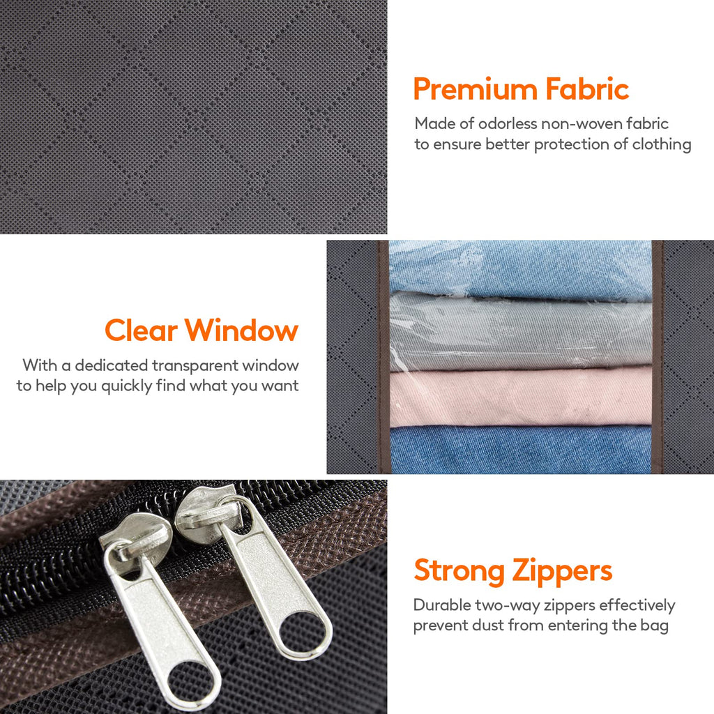 Lifewit Clothes Storage Bag Foldable Organizer Bin with Reinforced Handle Sturdy Breathable Fabric Clear Window for Sweaters, Coats, T-Shirts, Blankets, 6 Pack, Grey
