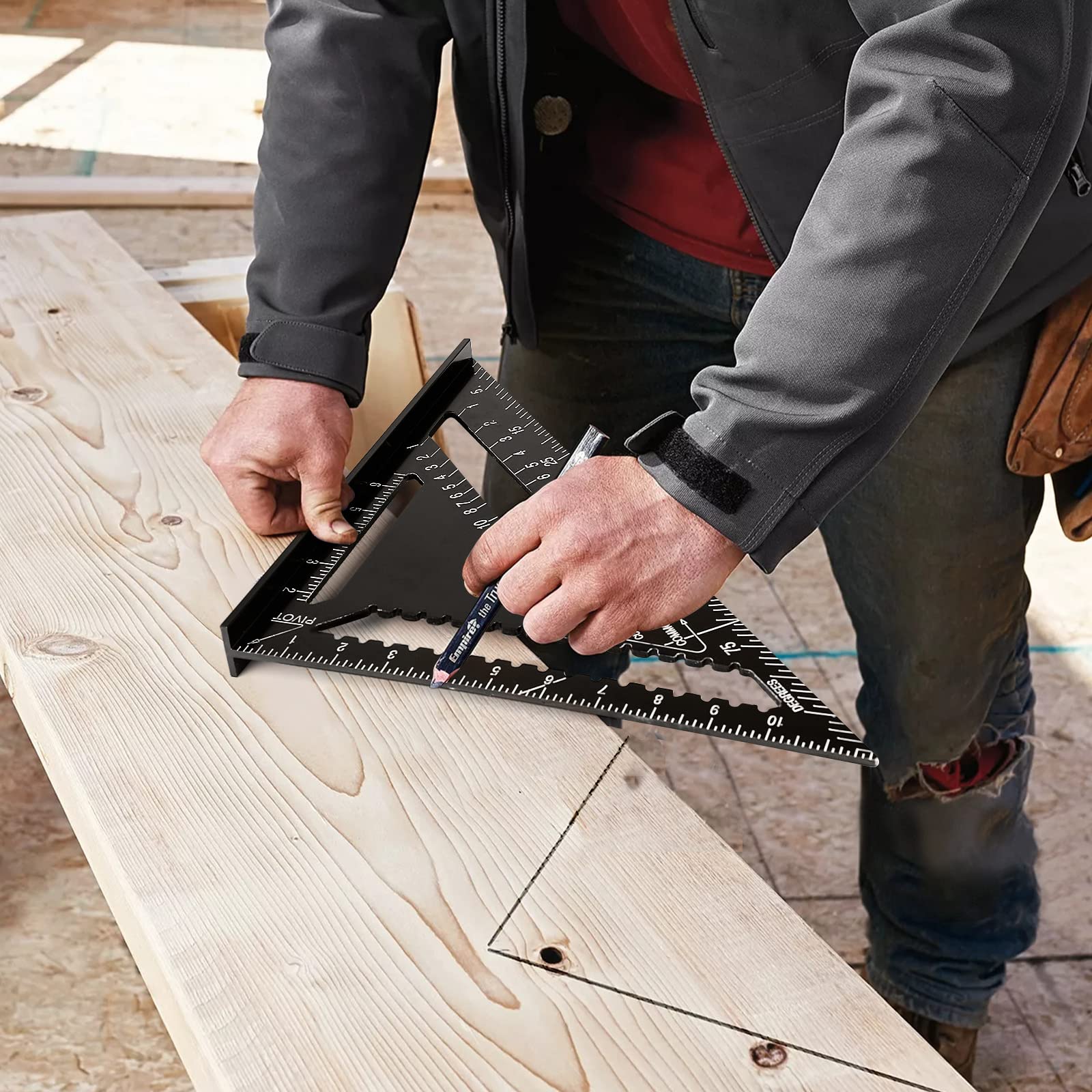 Beslands Rafter Square, 12 Inch Carpenter Square Triangle Carpenter Square Aluminum Alloy for Woodworking and Carpentry