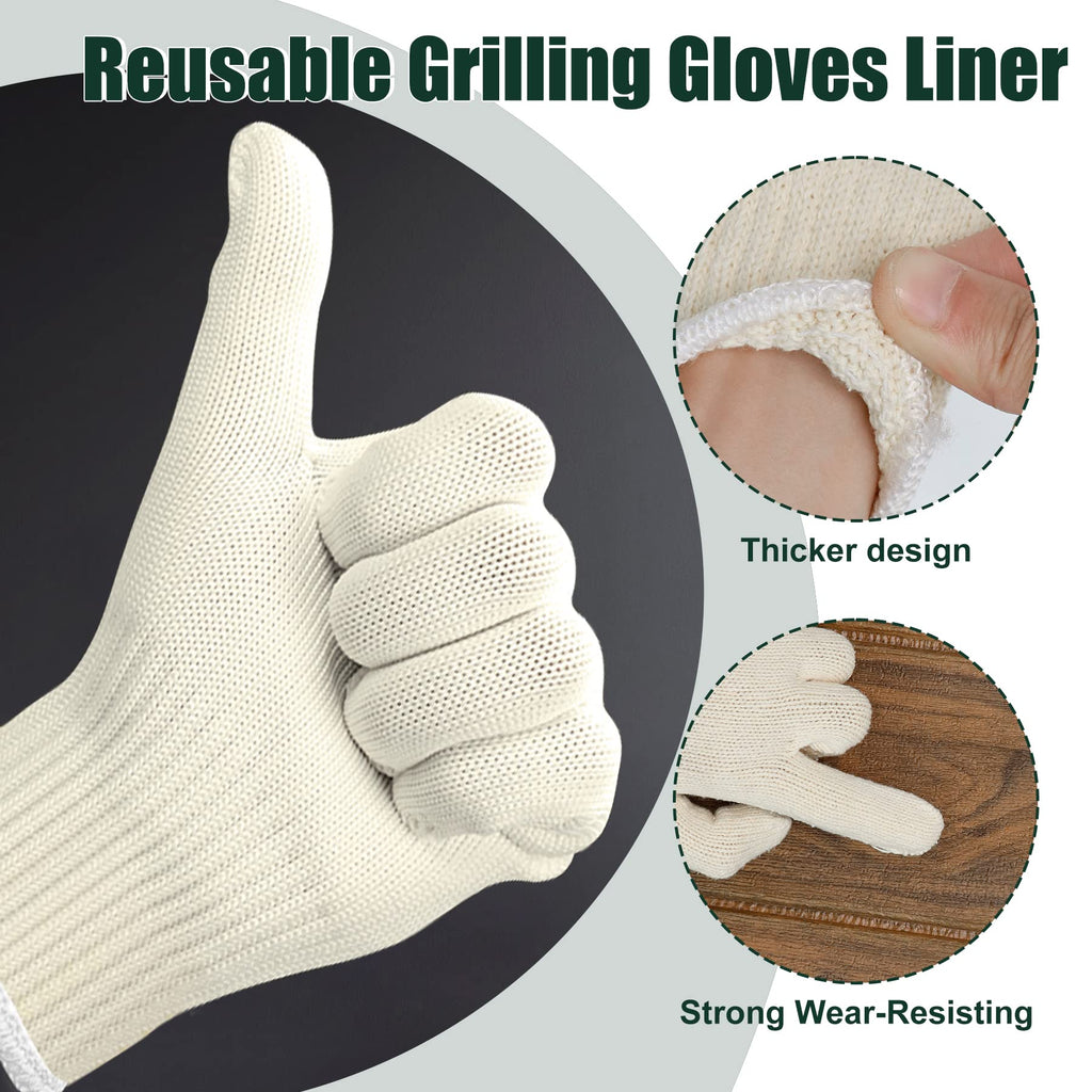 Flehomo BBQ Gloves Kit with 2 Pairs of Reusable Heat Resistant Grilling Gloves Liner and 100 Pieces Disposable Nitrile for Outdoor Cooking and Barbecue, Black, X-Large
