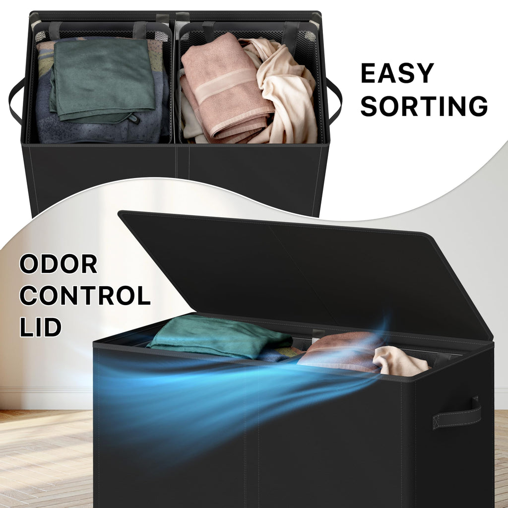 Simple Houseware 110L Double Laundry Hamper with Lid Removable Laundry Bags and Foldable Basket, Black