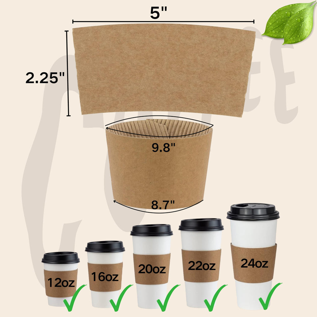 250 Pack Coffee Cup Sleeves, Hot Cup Sleeves Fit 12oz, 16oz, 20oz, 22oz & 24oz Cups, Corrugated Coffee Sleeves Disposable for Hor & Cold Drinks