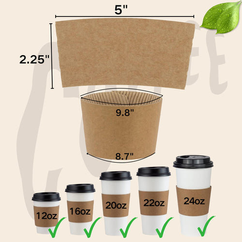 250 Pack Coffee Cup Sleeves, Hot Cup Sleeves Fit 12oz, 16oz, 20oz, 22oz & 24oz Cups, Corrugated Coffee Sleeves Disposable for Hor & Cold Drinks