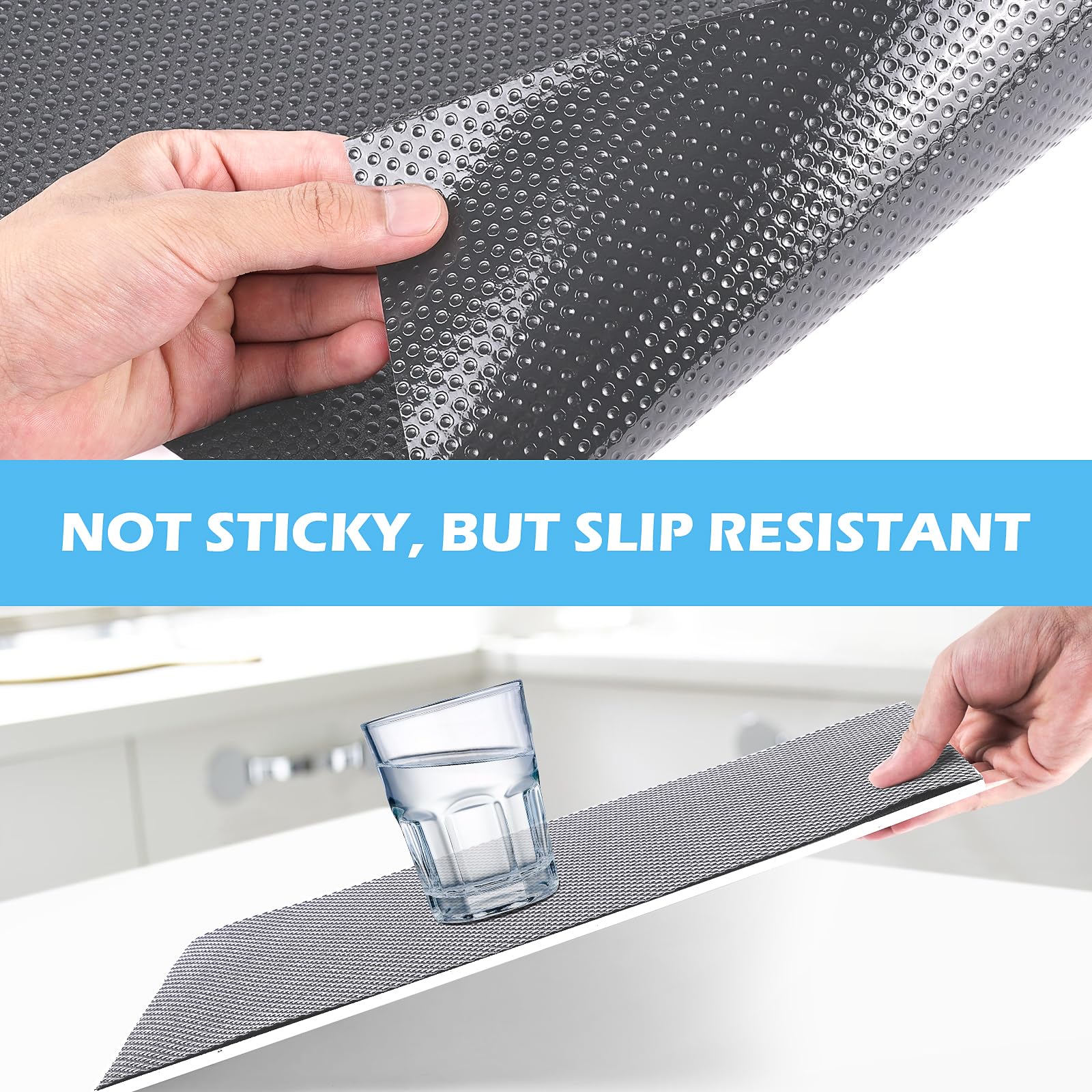 MooiFun Drawer Liners, Waterproof Shelf Liner, Anti-Slip Non-Adhesive BPA Free Kitchen Cupboard Cabinet Liner Refridge Fridge Mats Sink Protector Strong Durable for Home (Grey/11.8in x 20Ft)