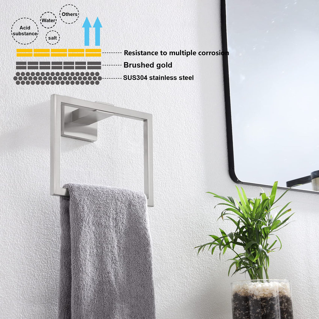 KOKOSIRI Bath Towel Ring Towel Hanger Bathroom Towel Holder Towel Rack Wall Mounted Stainless Steel Contemporary Style, Brushed Steel, B3004BR