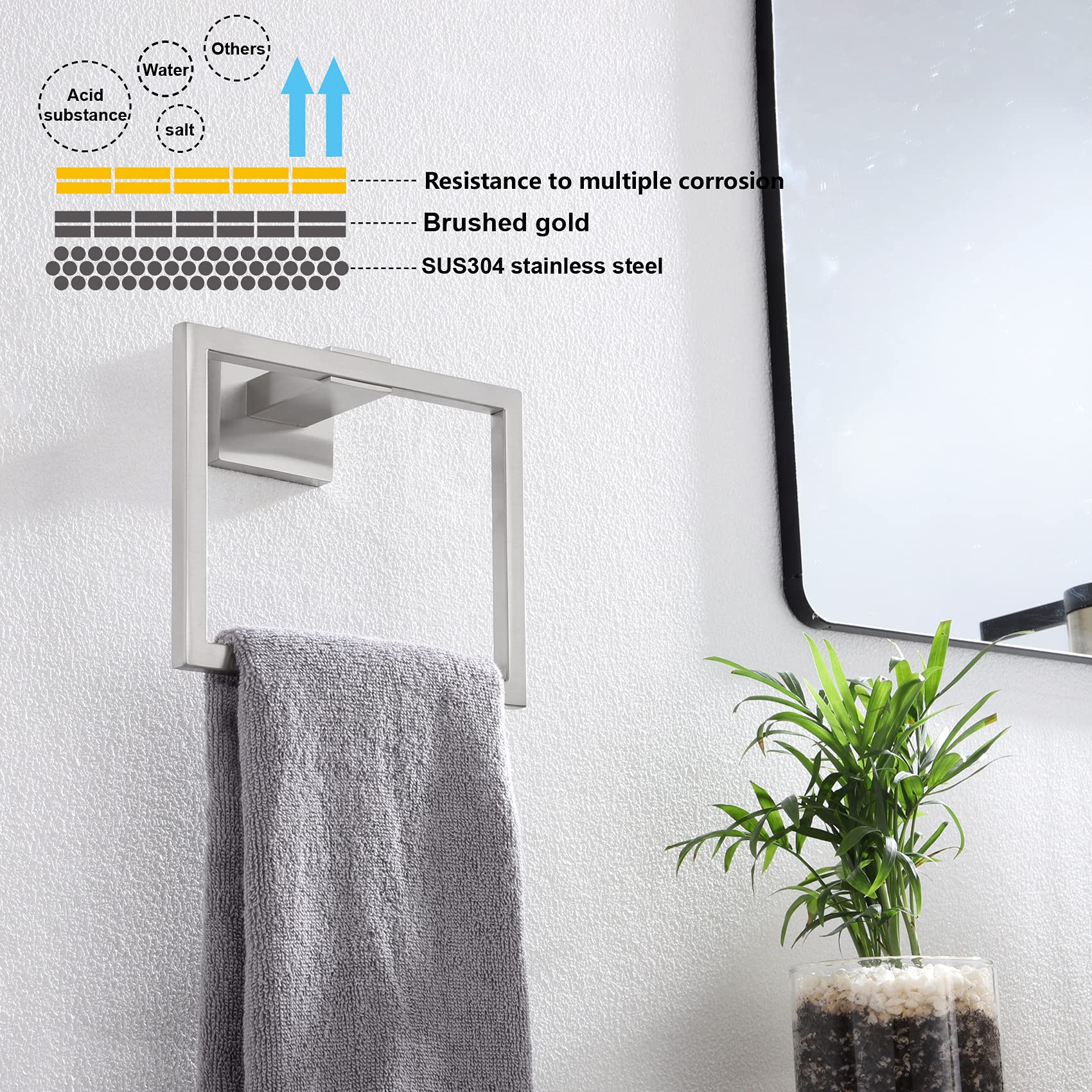 KOKOSIRI Bath Towel Ring Towel Hanger Bathroom Towel Holder Towel Rack Wall Mounted Stainless Steel Contemporary Style, Brushed Steel, B3004BR