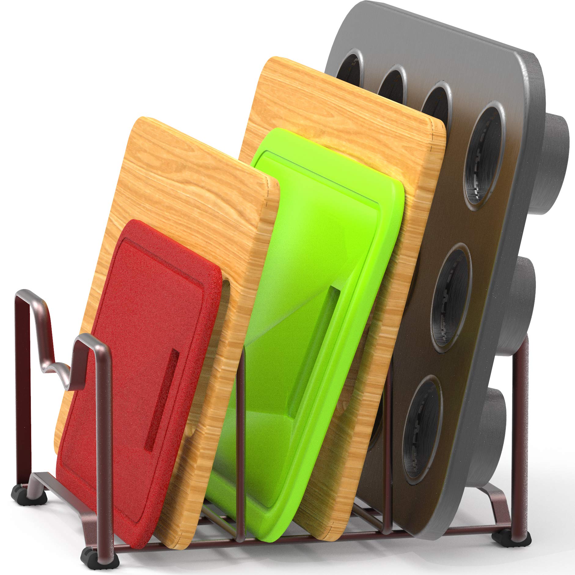 Simple Houseware Pans and Lid Rack Holder, Kitchen Cabinet and Pantry Organizer for Cutting Boards, and Cookie Sheets, Bronze