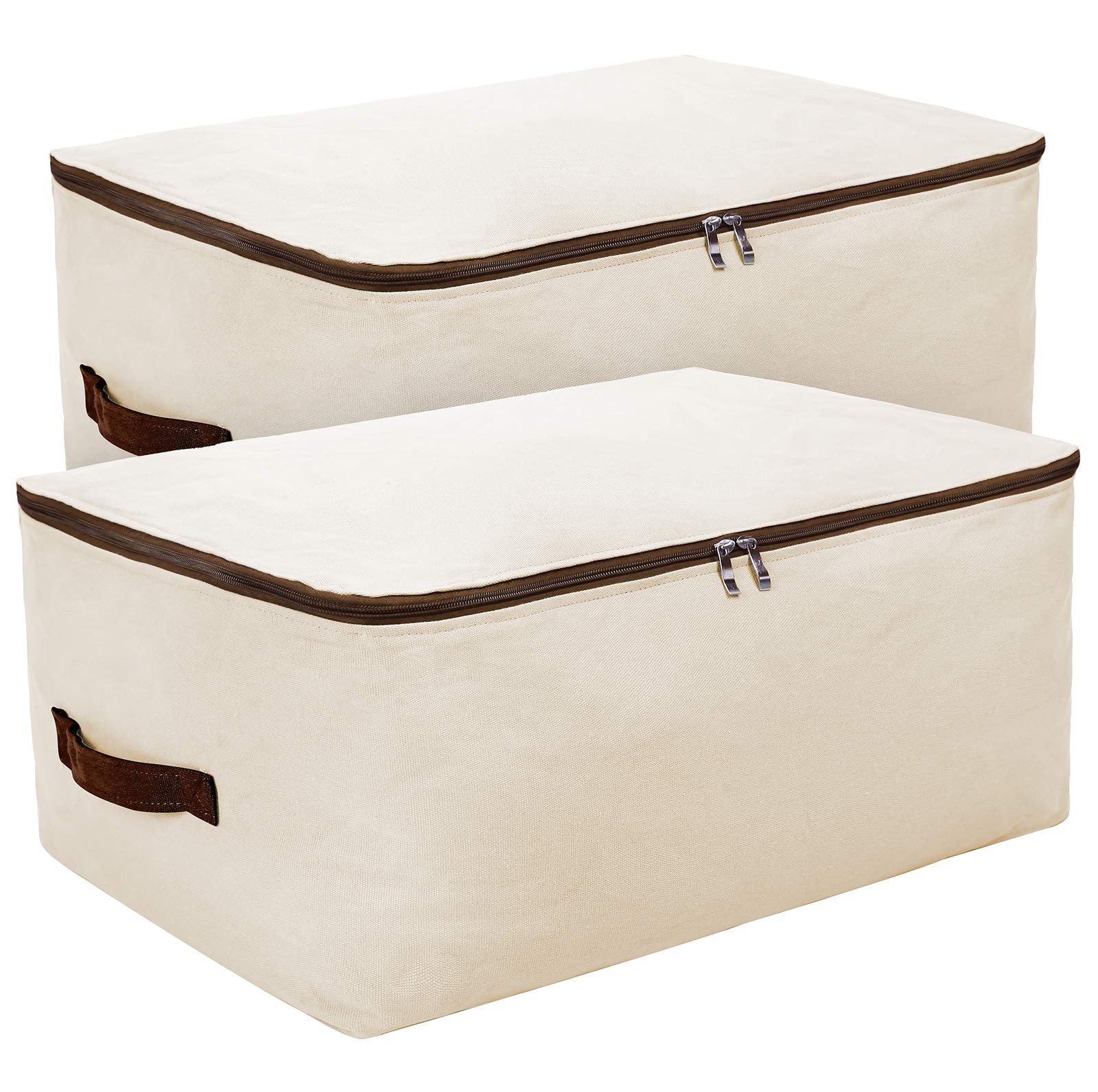 Pack of 2, 70 * 50 * 28cm, Big Size Soft Cotton Canvas Clothes Storage Bags for Garment, Sweaters, Duvets, King/Queen Size Bedding Organizer Containers, Breathable, Washable
