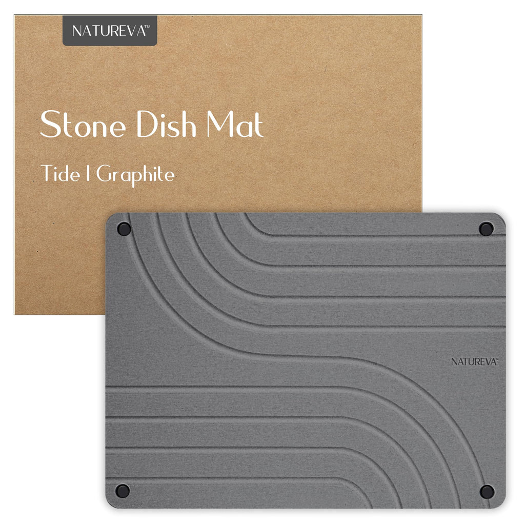 Natureva Stone Dish Drying Mat - Super Absorbent, Quick Dry Diatomite Mats for Kitchen Counter - Made of Natural Diatomaceous Earth Absorbing Water Instantly - Tide - Graphite