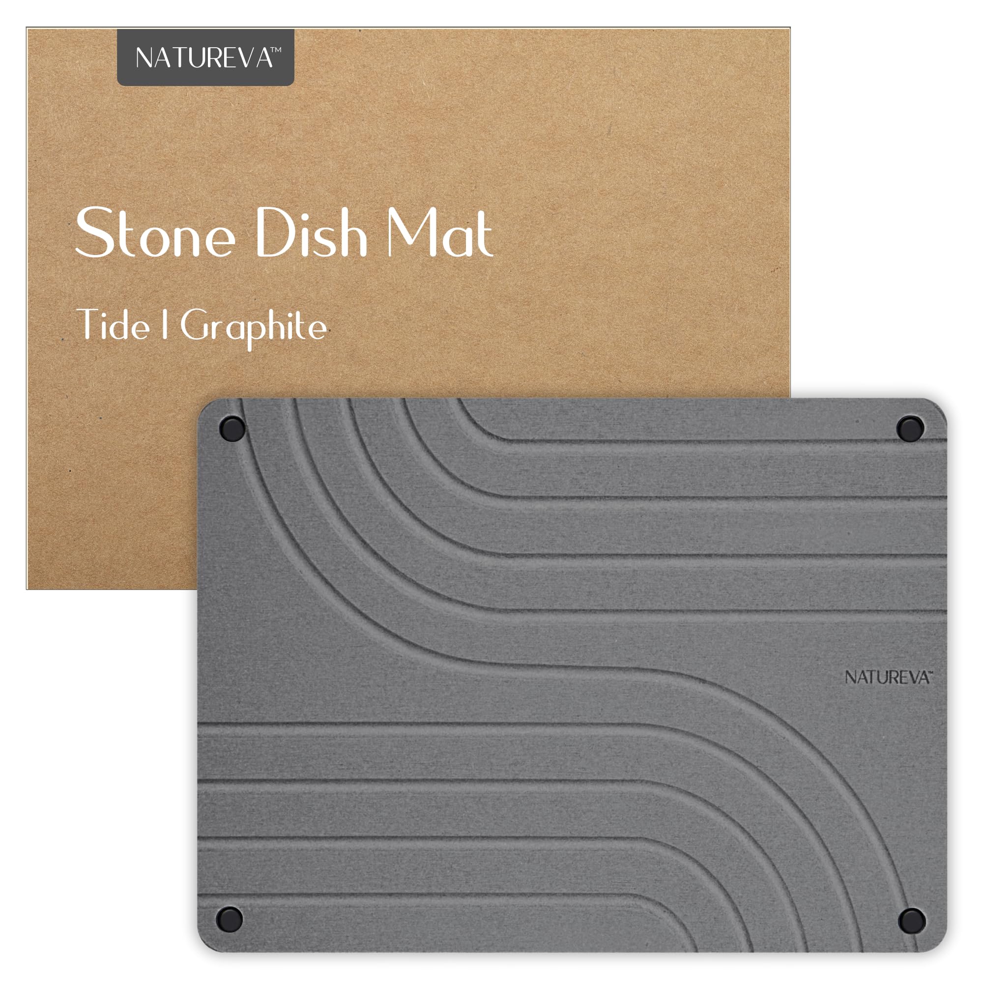 Natureva Stone Dish Drying Mat - Super Absorbent, Quick Dry Diatomite Mats for Kitchen Counter - Made of Natural Diatomaceous Earth Absorbing Water Instantly - Tide - Graphite