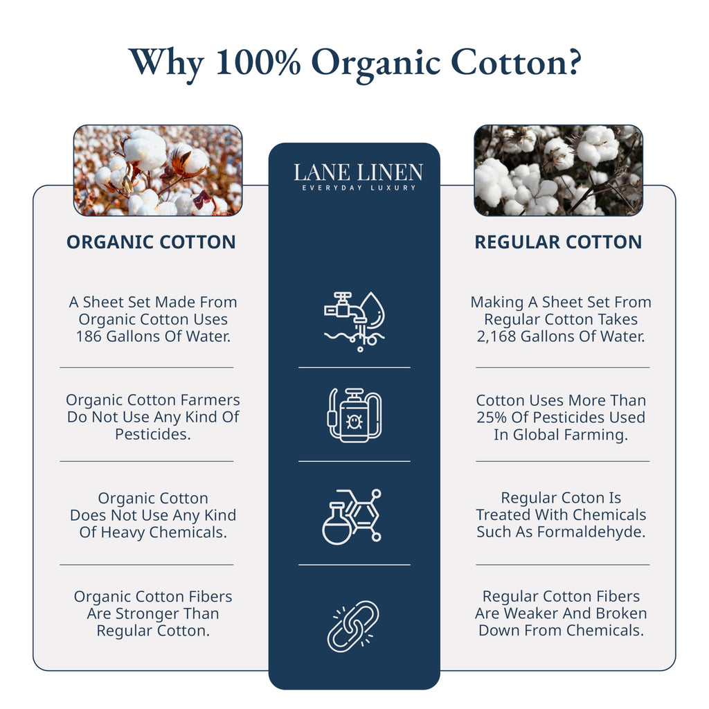 Lane Linen Double Fitted Sheet, 100% Organic Cotton, Percale, Soft and Breathable, 3-Piece Full Size Bottom Sheet with 2 Pillowcases, 15" Deep Pocket & All-Around Elastic - White