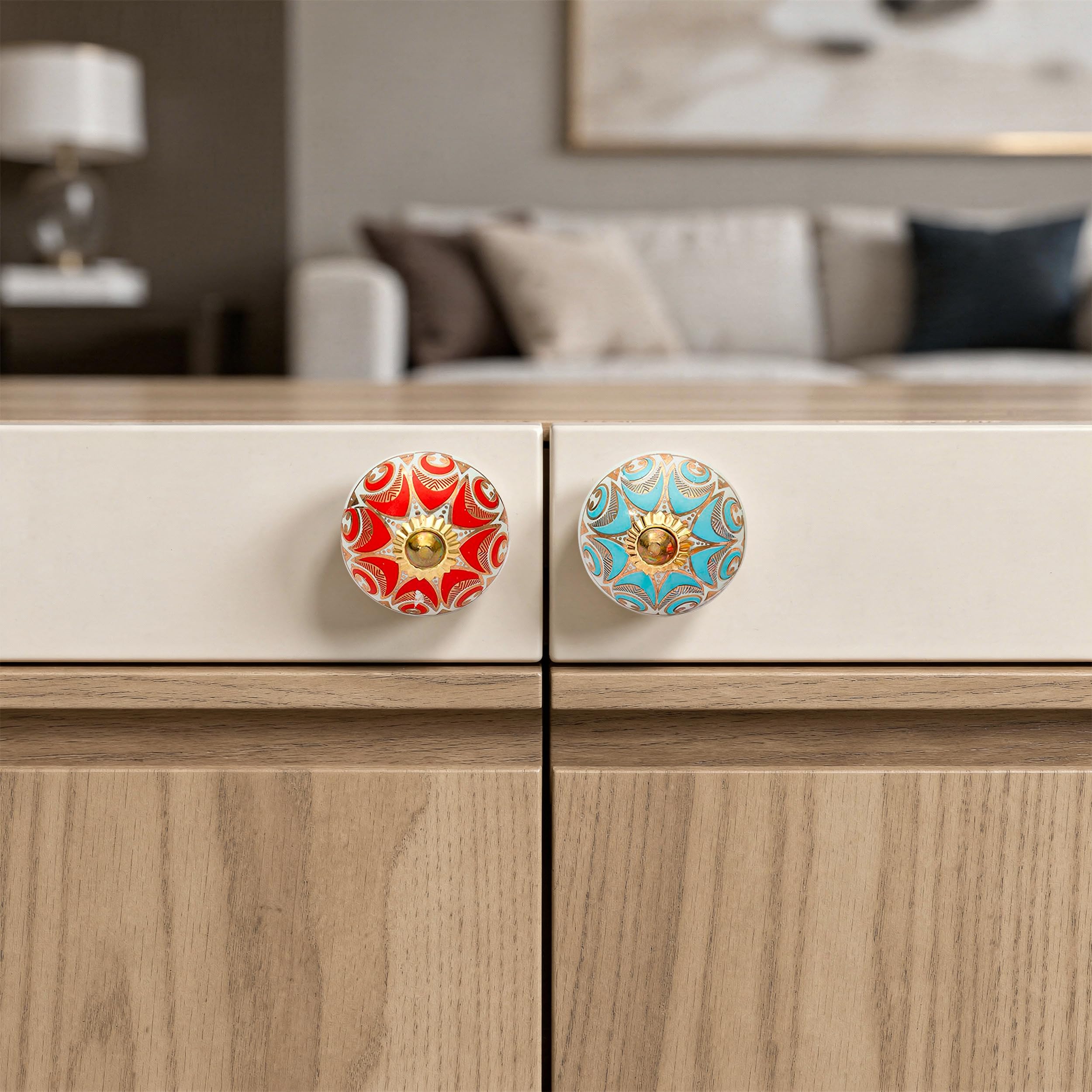 Craft Trade Assorted Multicolor Ceramic Knobs for Cabinet Drawers Cupboard Furniture Kitchen Vintage Colorful Dresser Door Handle Indoor Home Décor - Pack of 10