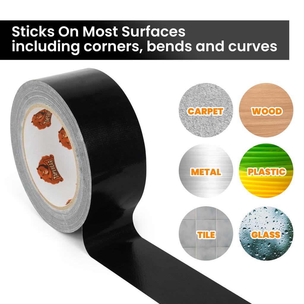 TAPEBEAR 5-Pack Black Duct Tape Heavy Duty 1.88 Inch x 30 Yards, Waterproof Tape 9mil Thick Strong Adhesive Tape, Writable, No Residue and Tear by Hand for Repairs, Crafts and Sealing