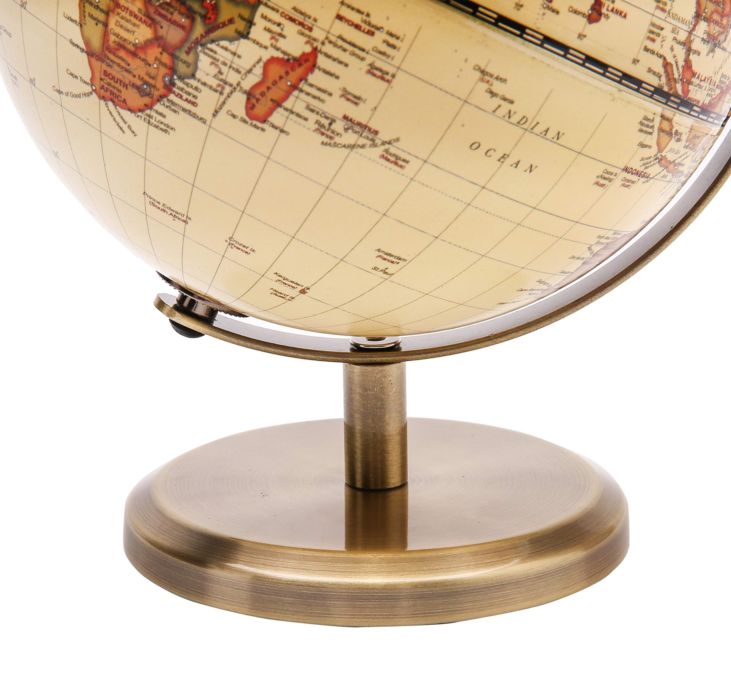 TOPGLOBE 14cm / 5.5 inch Antique Globe Mini World Globe - 14cm / 5.5 inch Diametre Metal Arc and Base Bronzed Colour