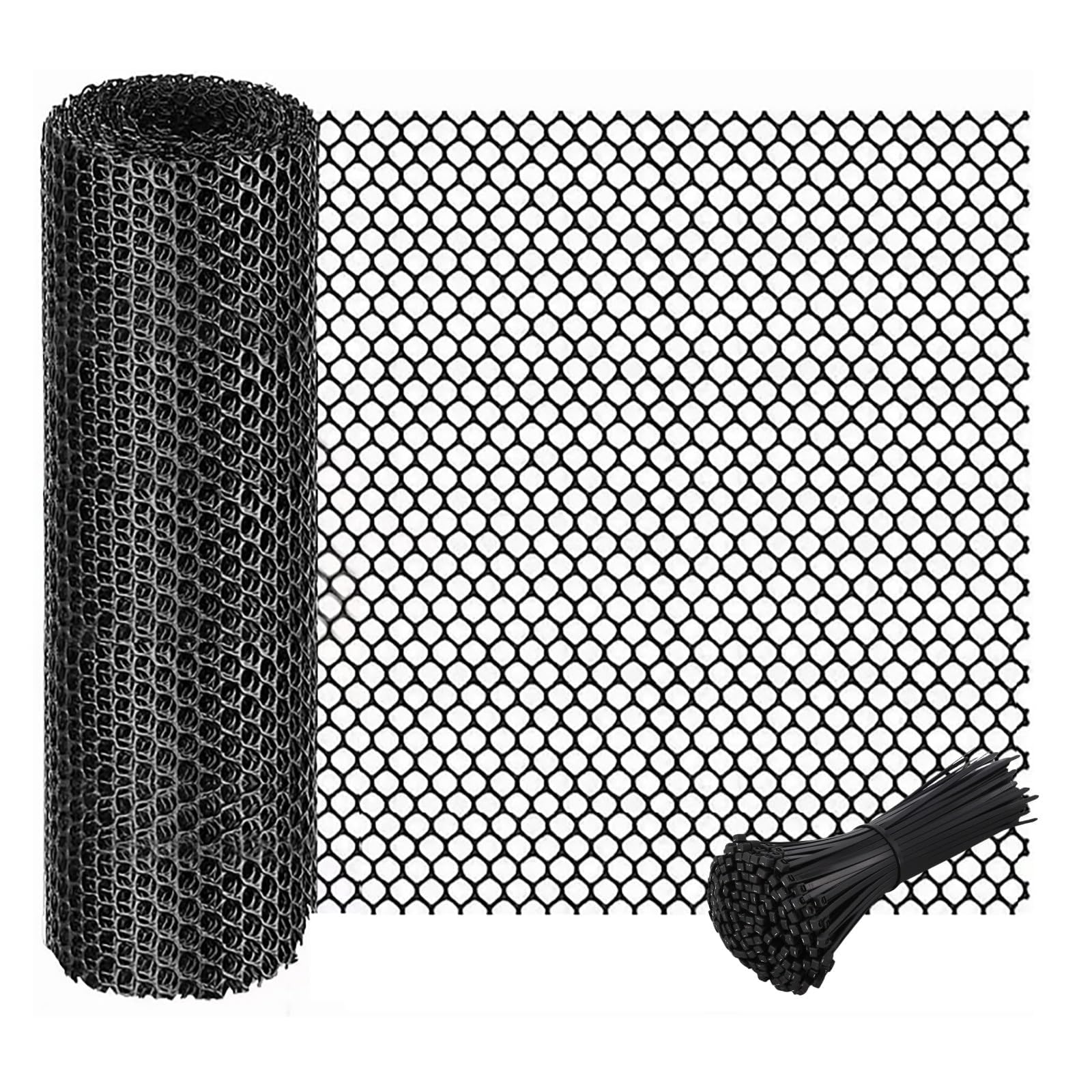 GENNIZZ Plastic Chicken Wire Mesh, 0.4m x 5m Plastic Wire Mesh Fence Roll, Garden Netting Fencing Barrier for Poultry,Dog (15.7IN x 16.4FT, Black)