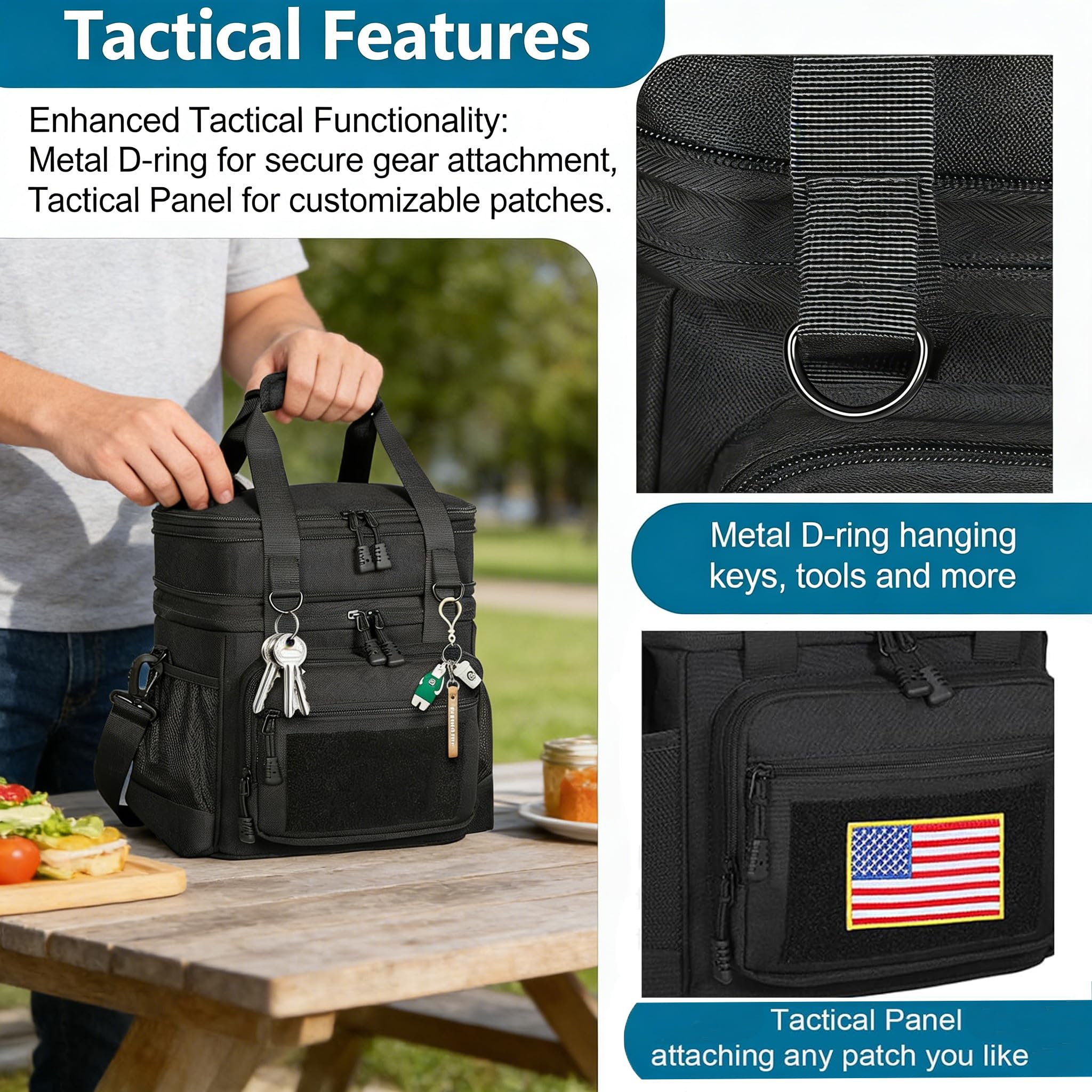 Tactical Lunch Box Cooler Bag - Expandable Insulated Lunch Bag for Men Women - Large Lunchbox for Adults Work Shifts Outdoor Trips Black 16L