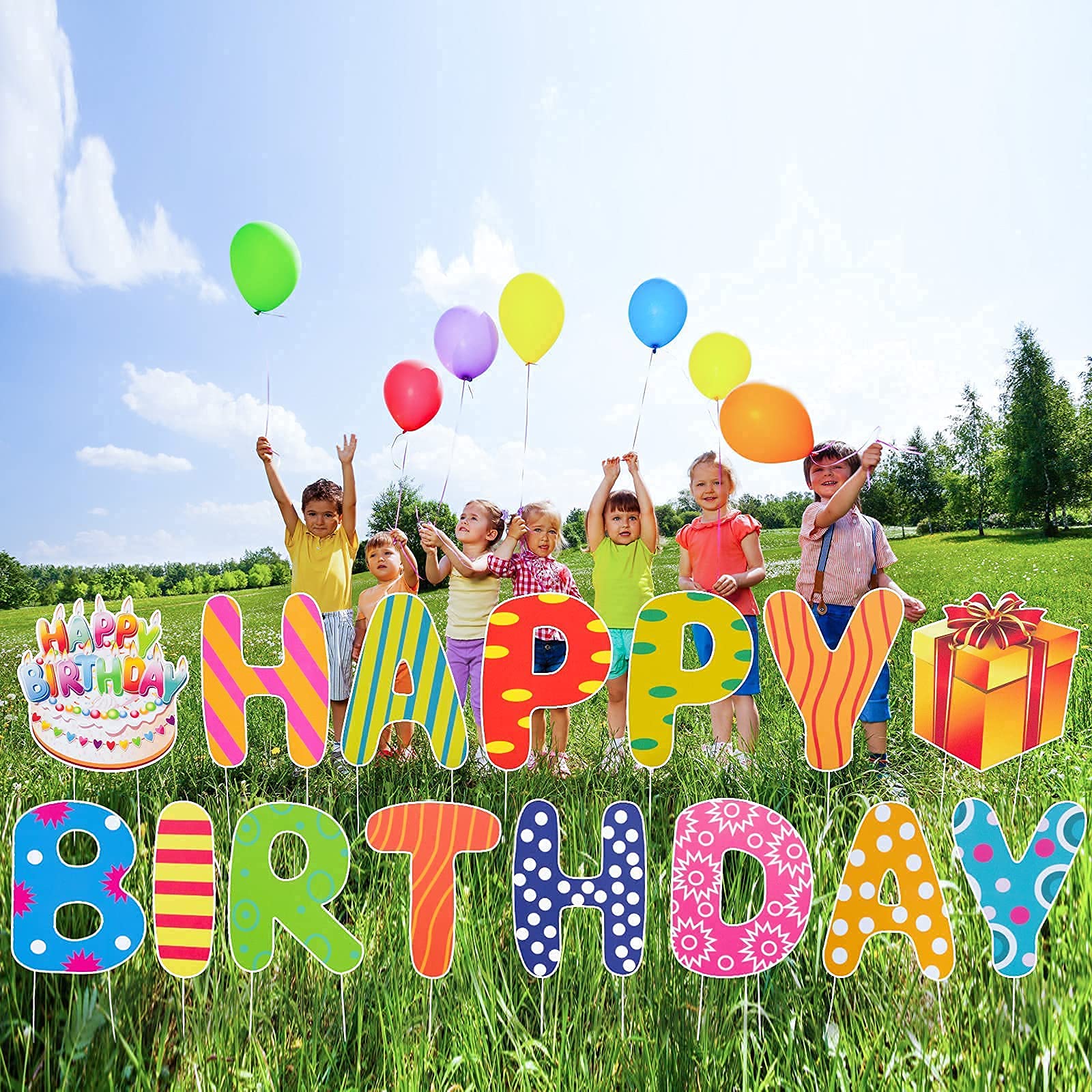 Dnifo Happy Birthday Yard Sign, Super Big Size - Bright and Colorful Happy Birthday Solidee Lawn Letters Yard Sign with Stakes, Perfect Outdoor Waterproof Birthday Party Decorations