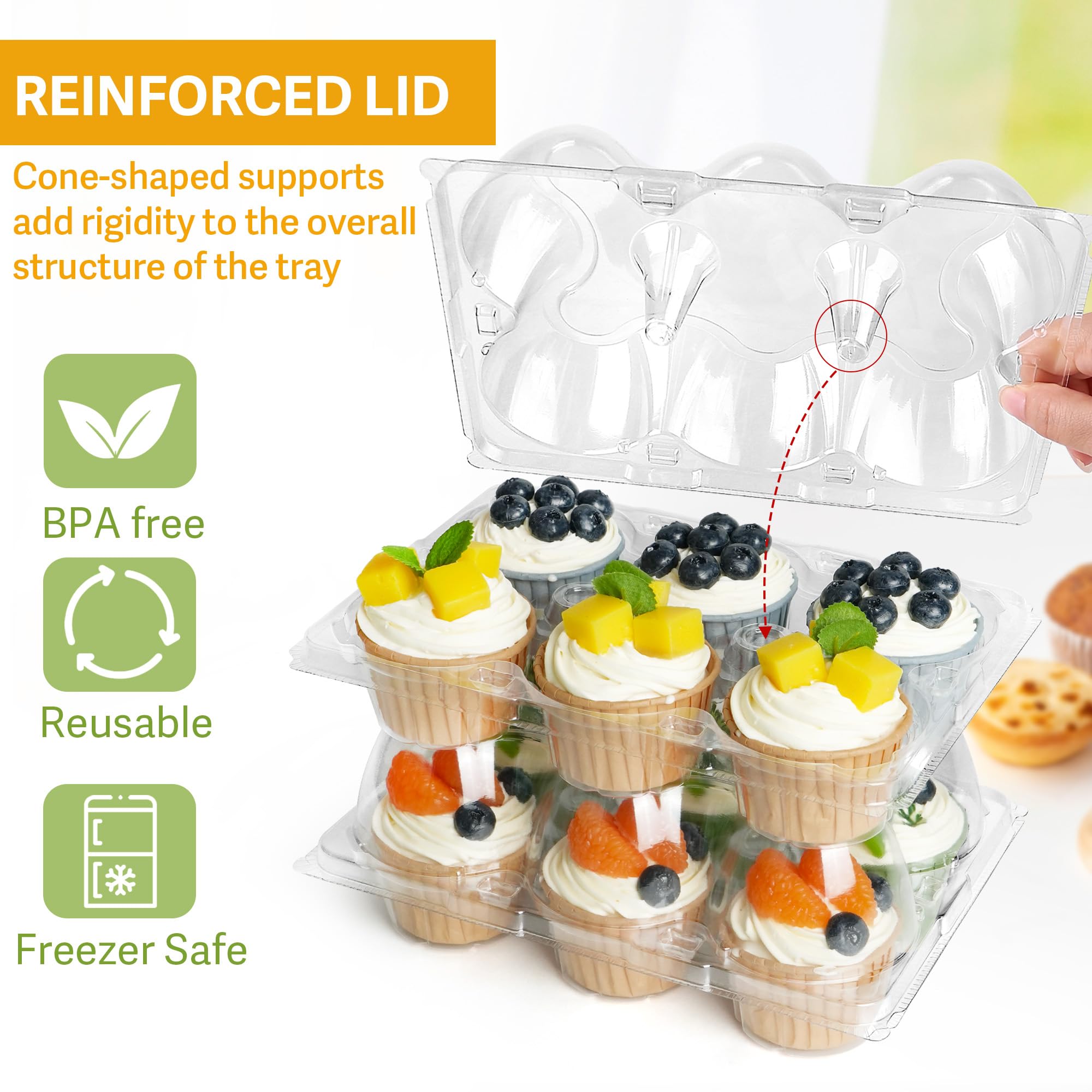 LotFancy Cupcake Containers 6 Count, 40 Sets, Half Dozen Clear Cupcake Boxes, Plastic Muffin Holders with Detachable Tall Dome Lid, Disposable Cupcake Carriers, BPA Free, Standard Size