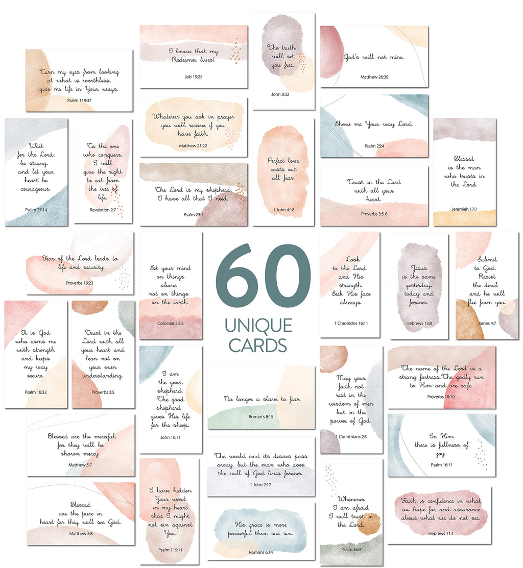 DIVERSEBEE Inspirational Prayer Cards, 60 Unique Bible Verse Assorted Mini Scripture Encouragement Motivational Christian Gifts (Watercolor)