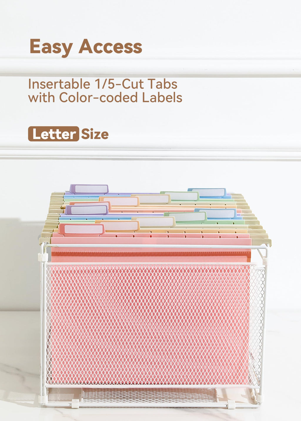 SortRax Plastic Hanging File Folders, Letter Size, 12 Pack Pastel Hanging Folders, with Insertable 1/5-Cut Tabs for Filing Cabinets