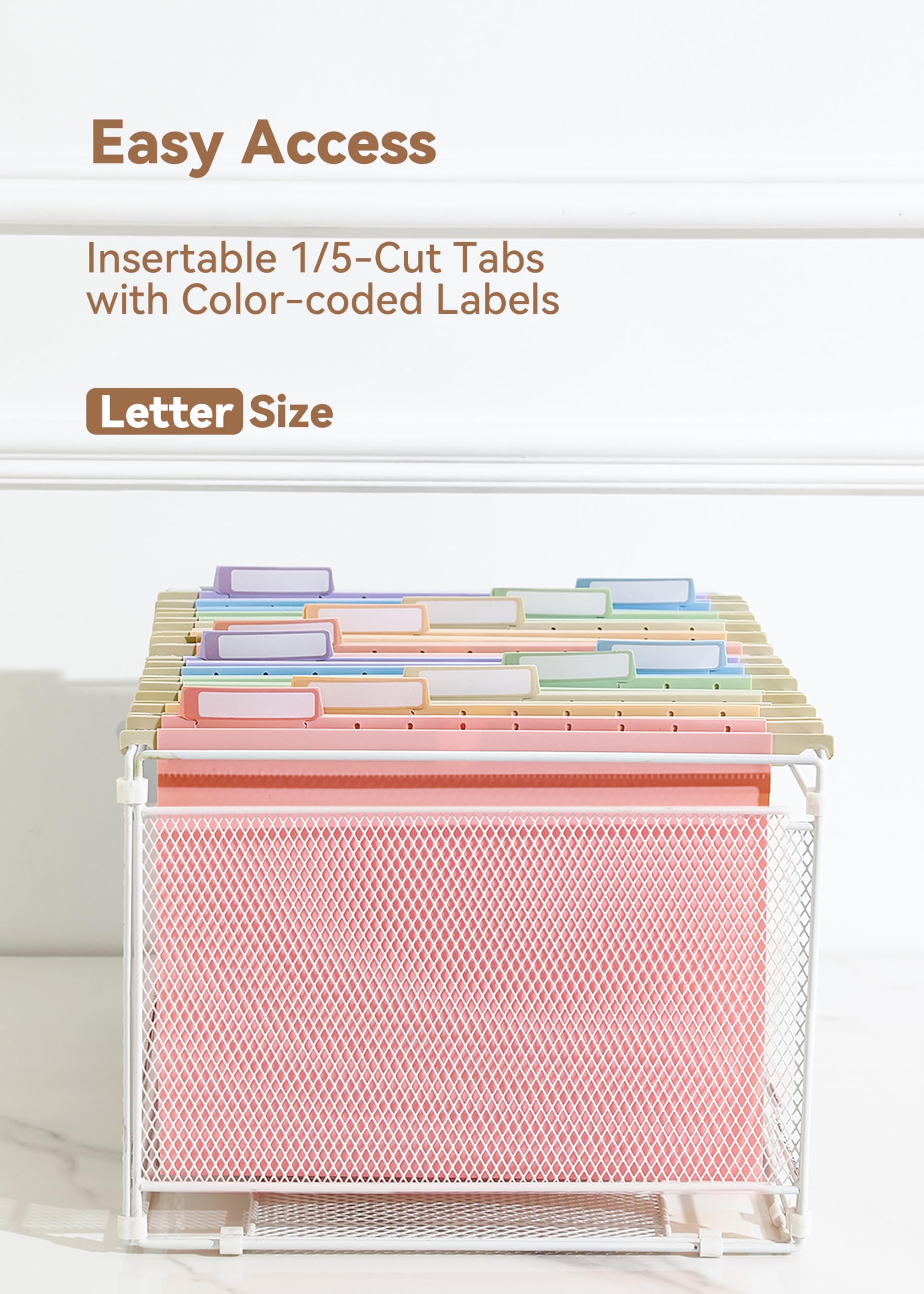 SortRax Plastic Hanging File Folders, Letter Size, 12 Pack Pastel Hanging Folders, with Insertable 1/5-Cut Tabs for Filing Cabinets